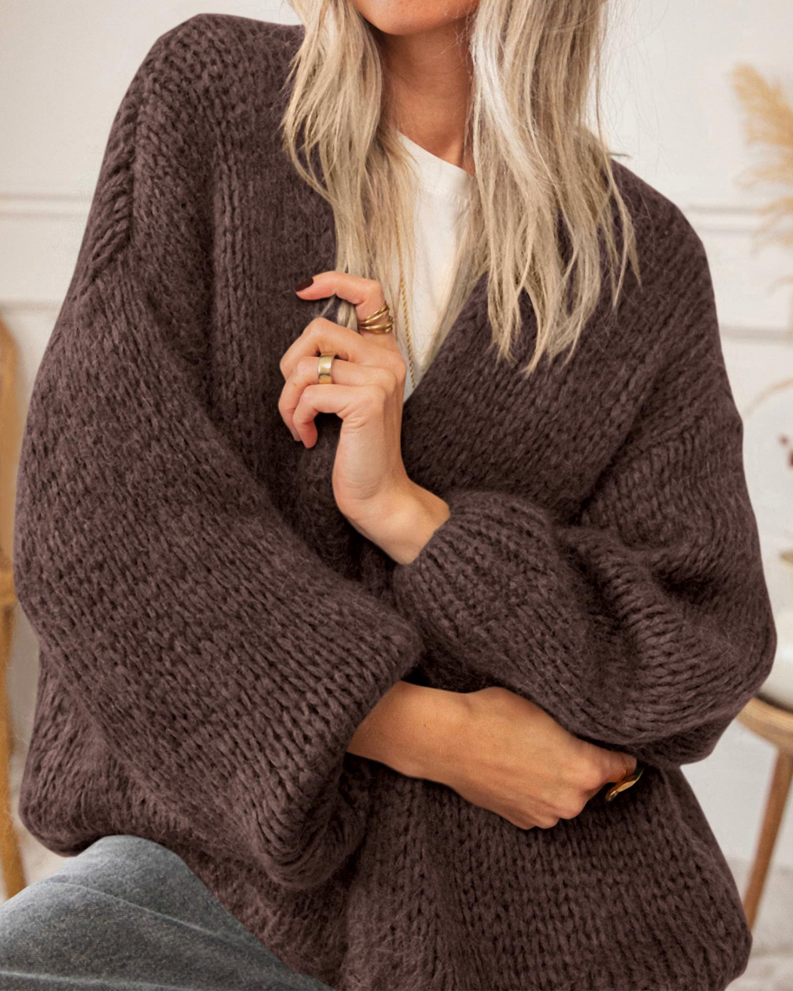 BTFBM Cardigan Sweaters for Women Fall Fashion Clothes | No Button No Pocket Design, Chunky Knit Open Front Cardigans, Ribbed Cuff Long Sleeve Sweater, Loose Winter Coat Clothing