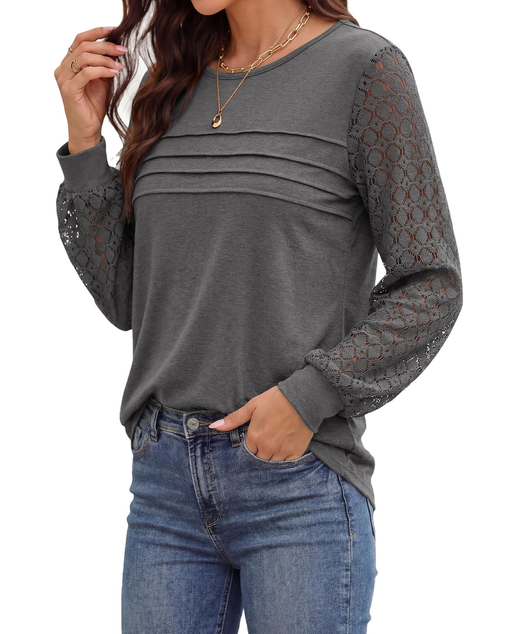 BTFBM Women's Long Sleeve Shirts Dressy Lace Fall Tops Trendy Business Casual T-Shirts Cute Work Outfits Blouses