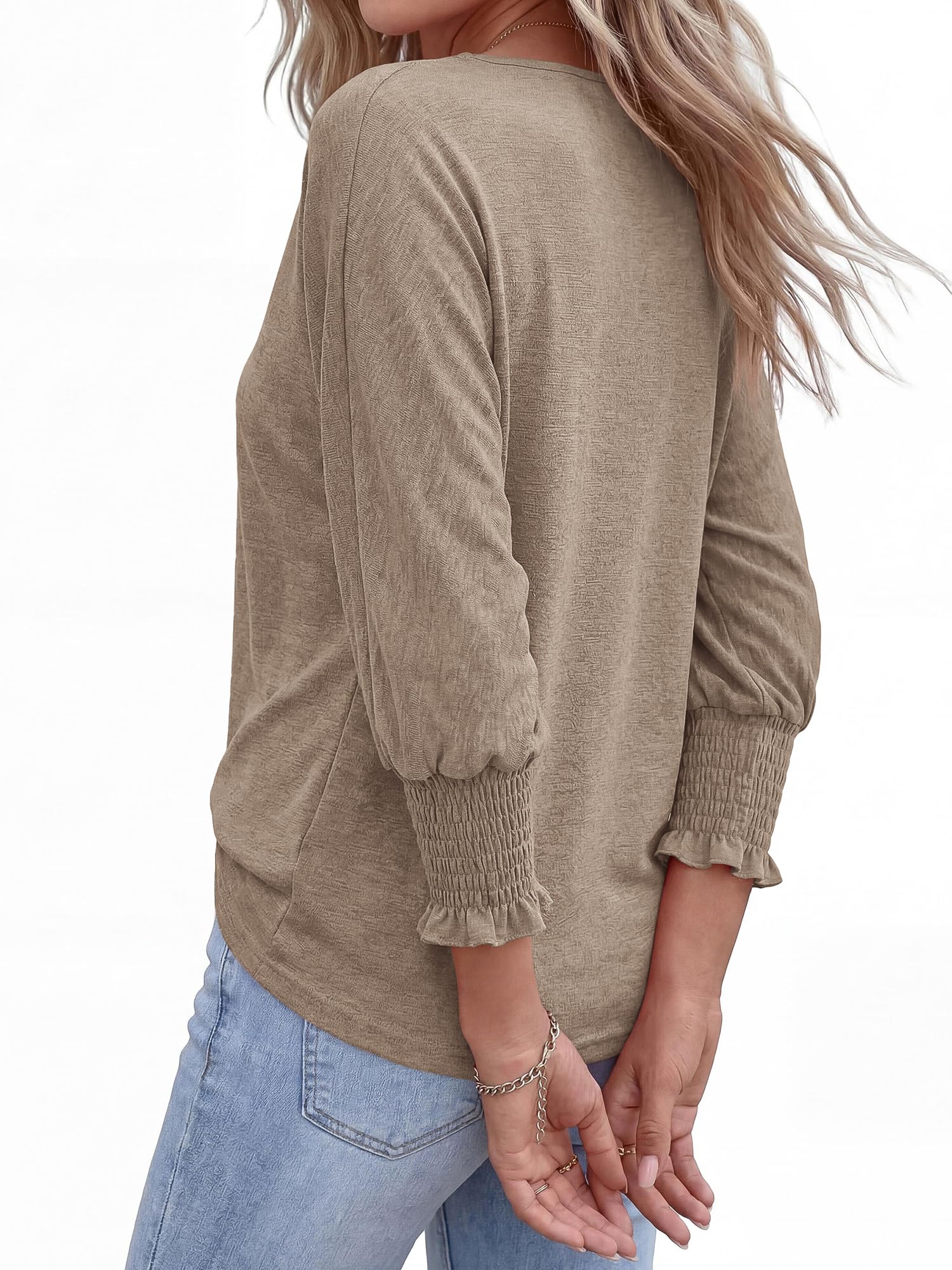BTFBM Womens Tops Dressy Casual Summer T Shirts Crewneck 3/4 Sleeve Beach Vacation Loose Tunic Spring Work Blouse