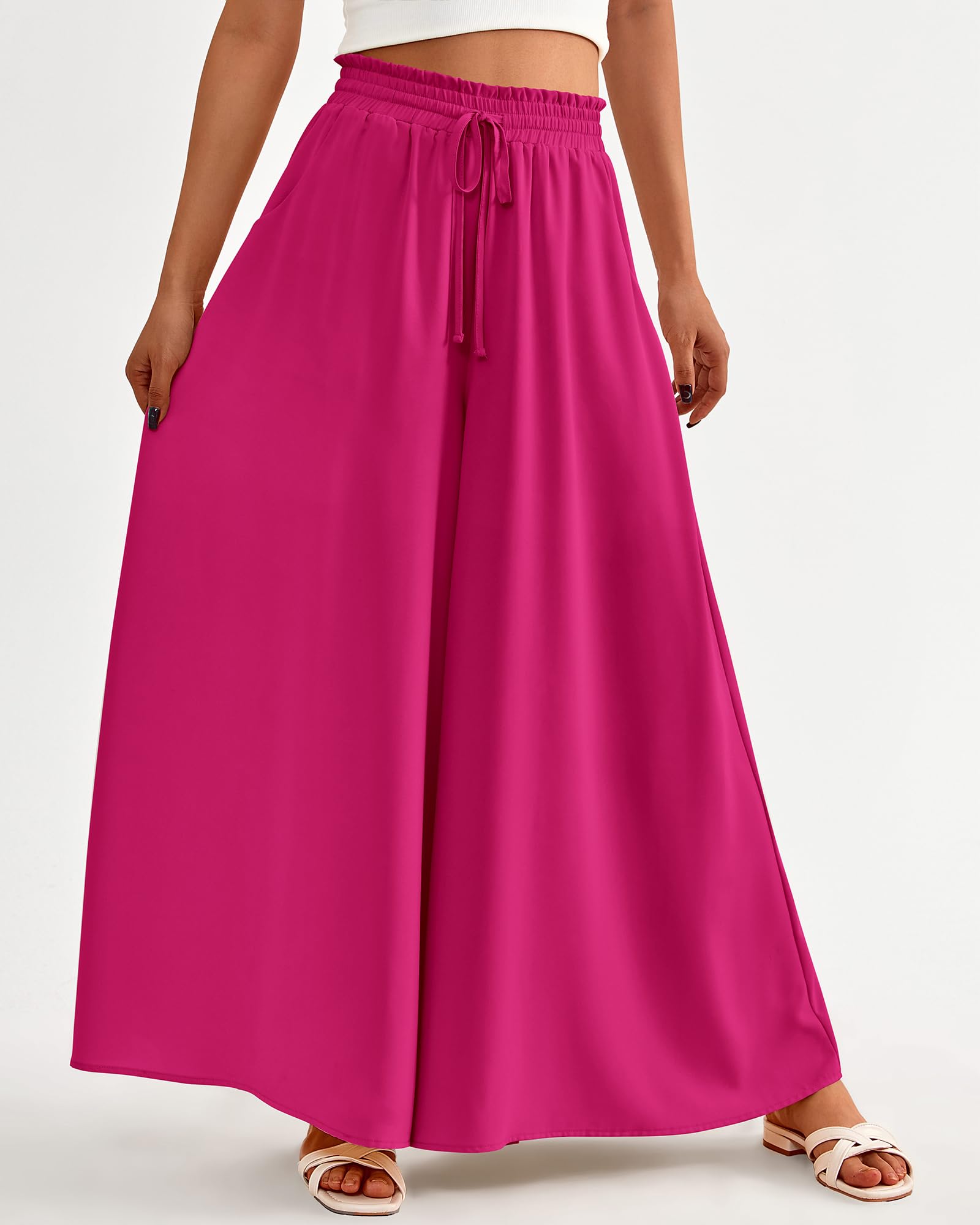 BTFBM Women Casual High Waist Wide Leg Pants Spring Summer Long Palazzo Pants Pocket Lounge Beach Vacation Clothes