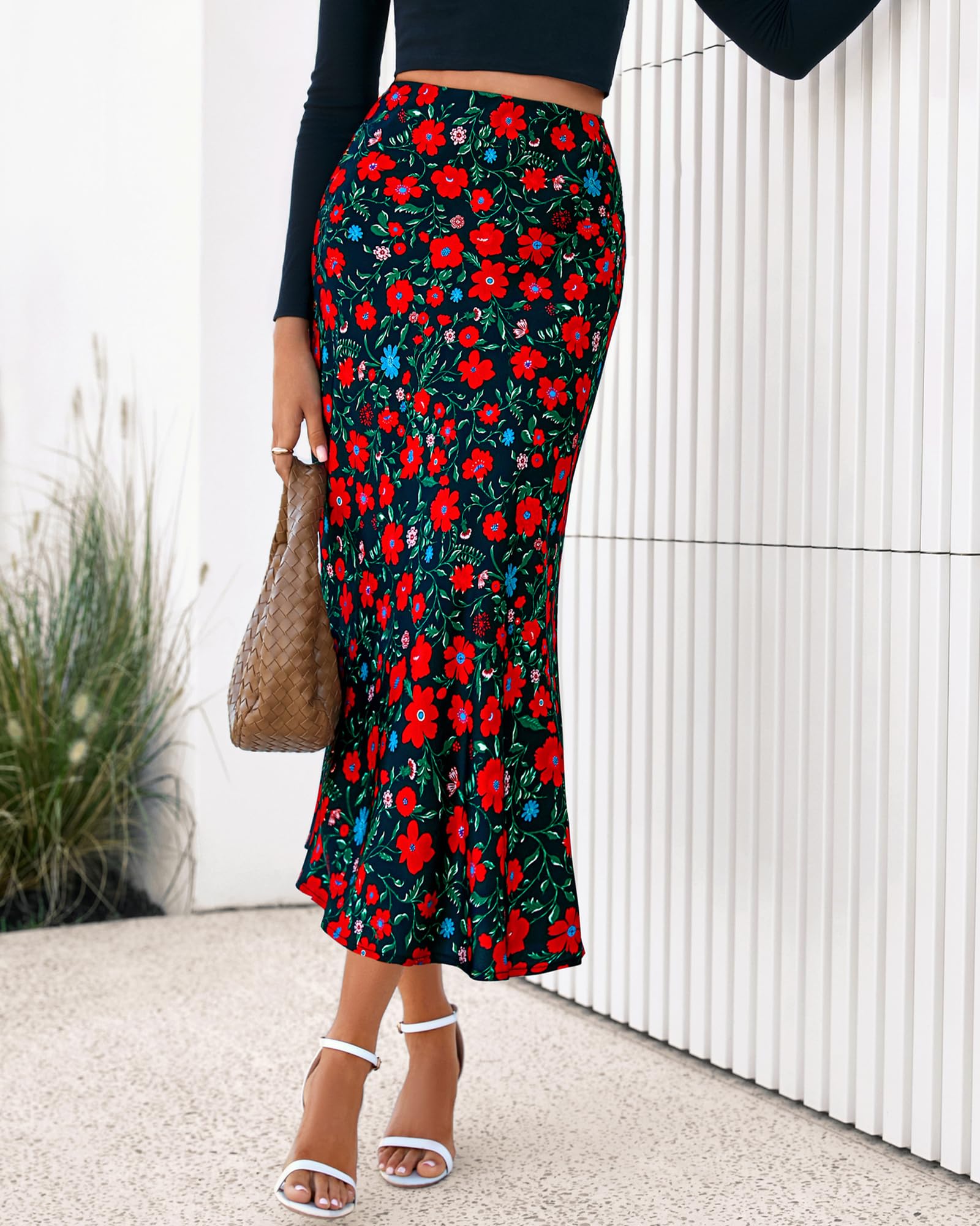 FreshPretty Satin Skirts for Women Trendy Spring Summer High Waisted Leopard Print Cocktail Wedding Long Silk Midi Skirt