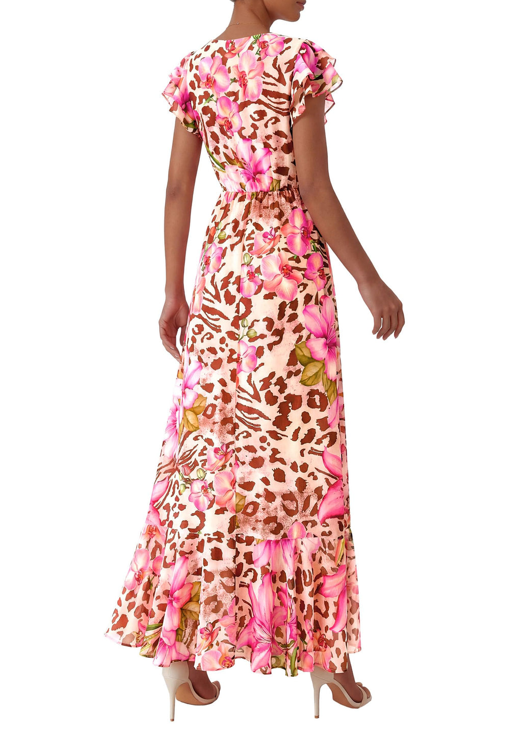 PRETTYGARDEN Womens Summer Floral Maxi Dresses Spring Short Sleeve Ruffle V Neck Flowy Boho Long Beach Vacation Sundress