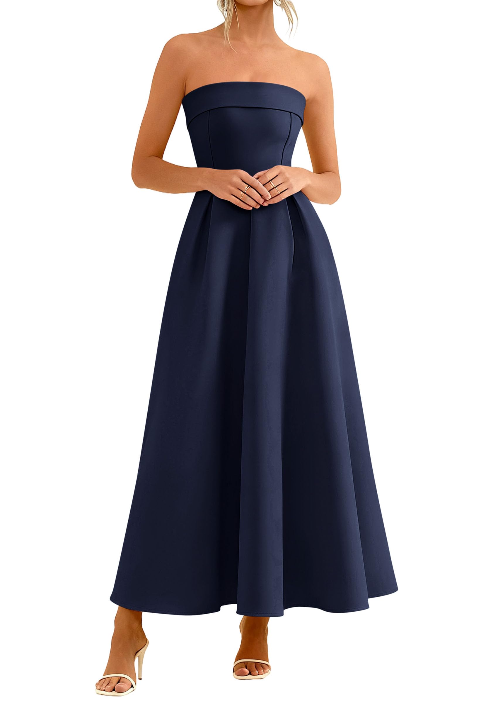 PRETTYGARDEN Cocktail Dresses for Women Summer Formal Elegant Tube Top Strapless Spring Wedding Guest Party Midi Dress