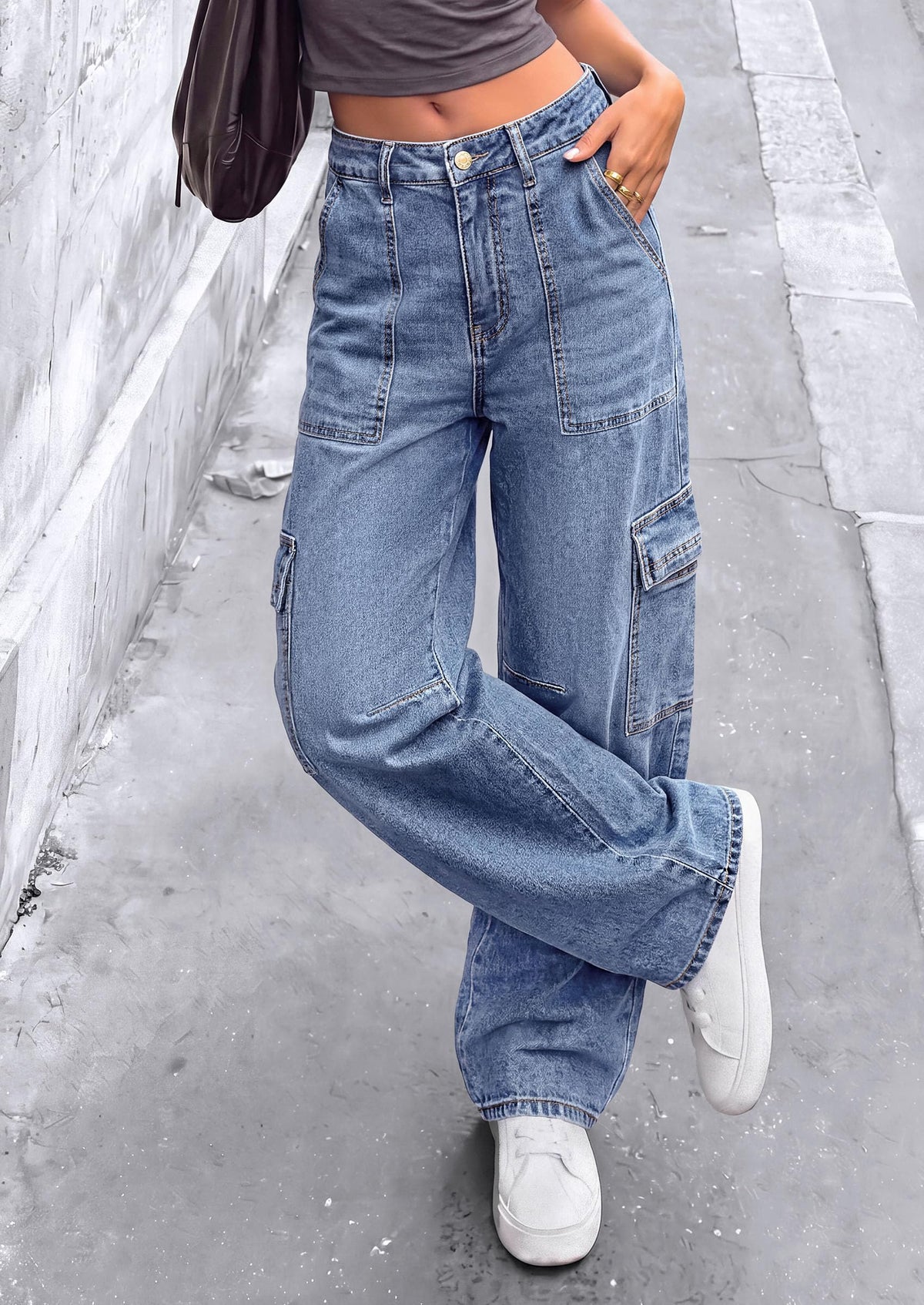 PRETTYGARDEN Barrel Pants Women Wide Leg Baggy Denim Jeans Relaxed Fit,Utility Pockets,Loose Streetwear,Boyfriend Style,Y2K Outfits,Fashion Cargo Pants,Fall Clothes