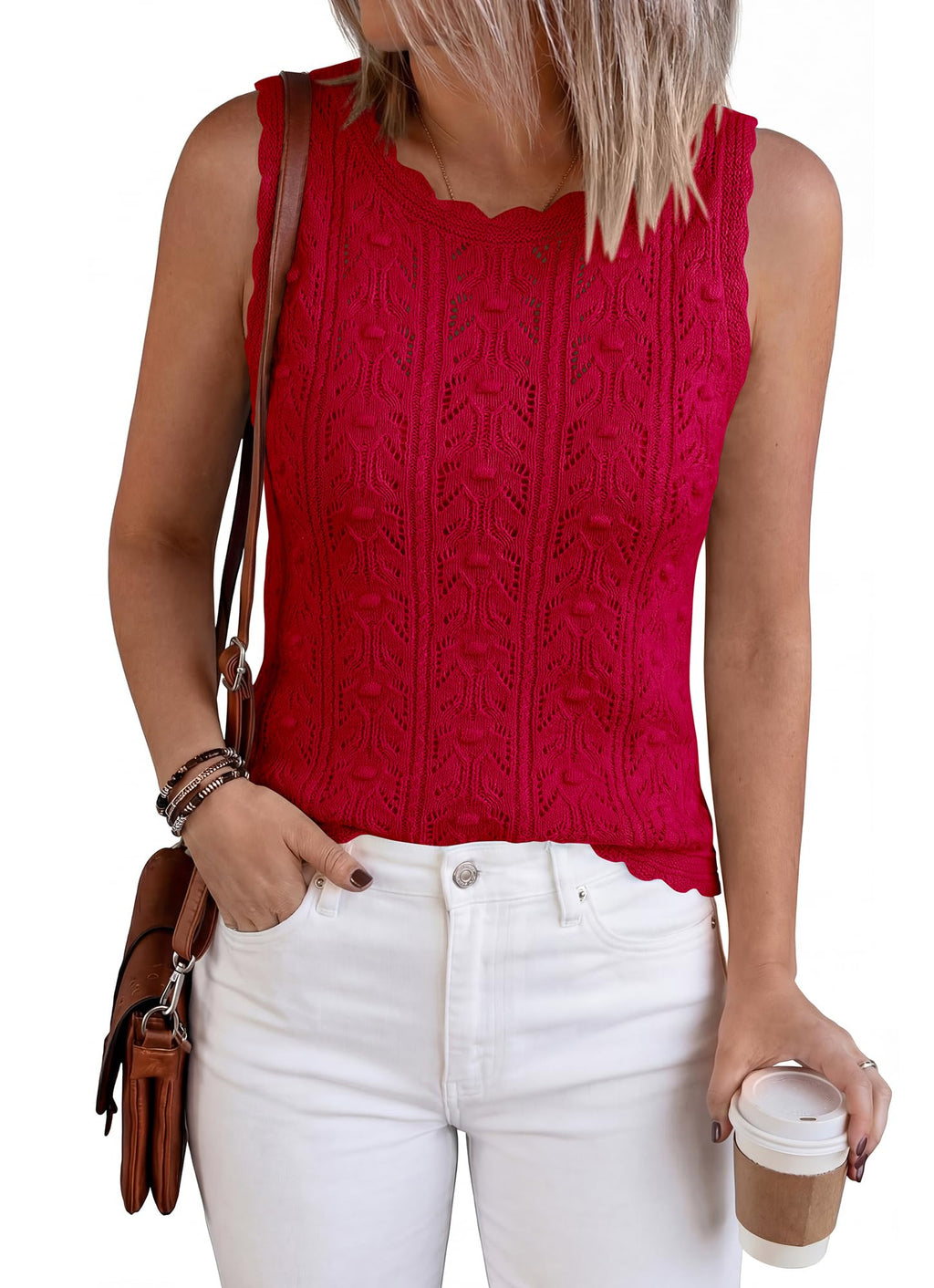 FreshPretty Crochet Tops for Women Sleeveless Knit Sweater Vest Tank Top Summer Spring Cover Ups Beach Vacation Clothes