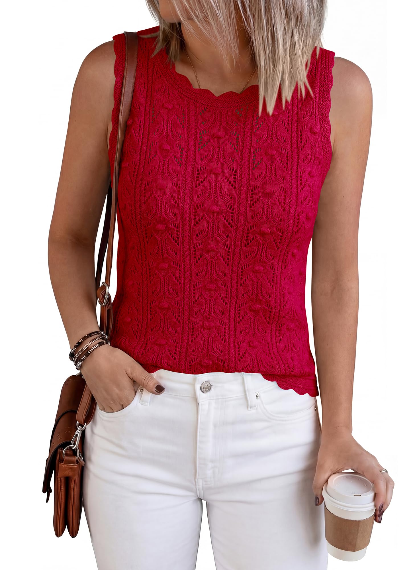FreshPretty Crochet Tops for Women Sleeveless Knit Sweater Vest Tank Top Summer Spring Cover Ups Beach Vacation Clothes