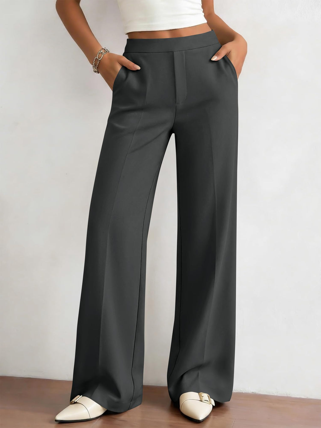 BTFBM Womens Dress Pants Wide Leg Trousers Pockets | High Waisted Long Business Casual Slacks Fall Fashion