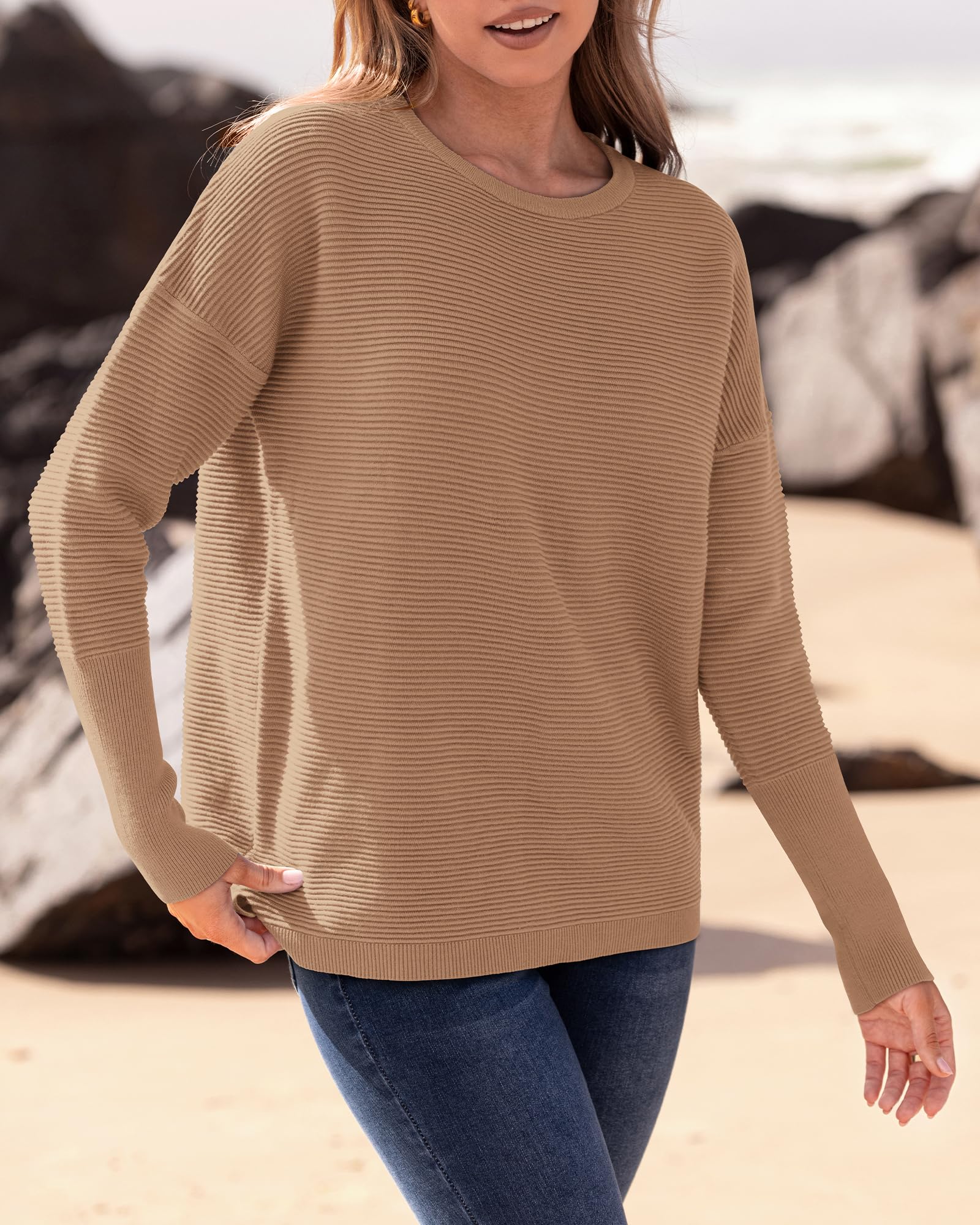 FreshPrettyFall Sweaters for Women Casual Long Sleeve Sweater Striped Loose Fit Pullover Tops