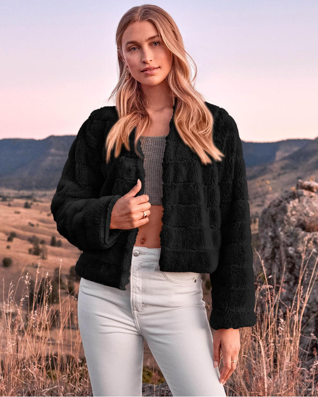FreshPretty Winter Coats For Women Faux Fur Jacket Soft Long Sleeve Fluffy Open Front Outerwear Fall Outfits
