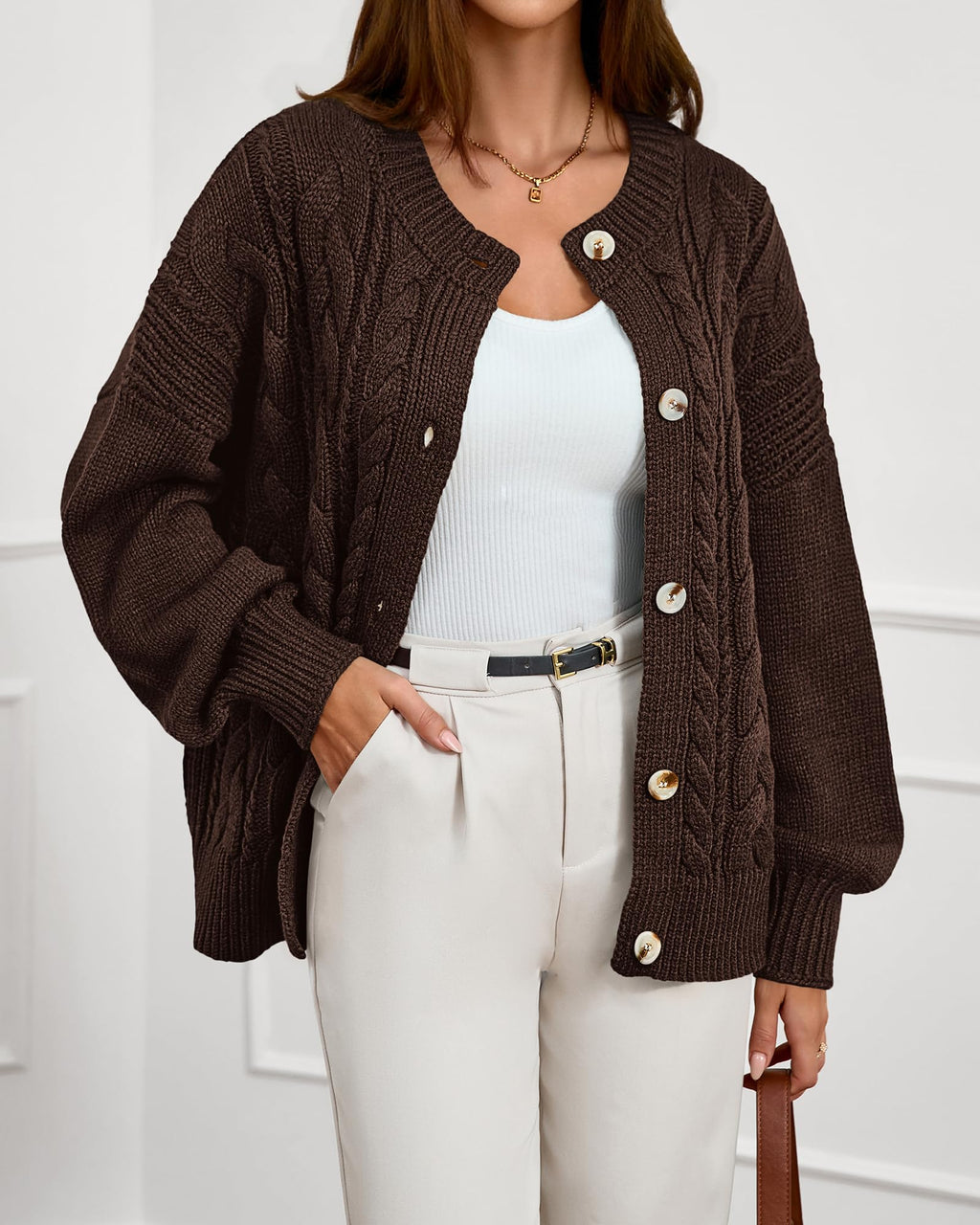 FreshPretty Chunky Cardigan Sweaters for Women Fall Fashion Button Long Sleeve Loose Cable Knit Winter Coats Outerwear