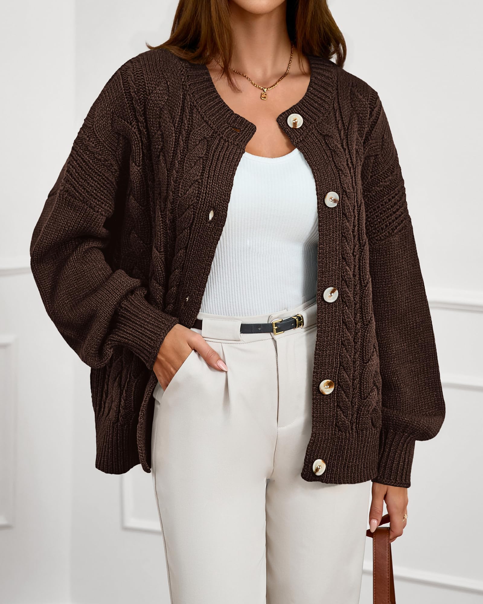 FreshPretty Chunky Cardigan Sweaters for Women Fall Fashion Button Long Sleeve Loose Cable Knit Winter Coats Outerwear