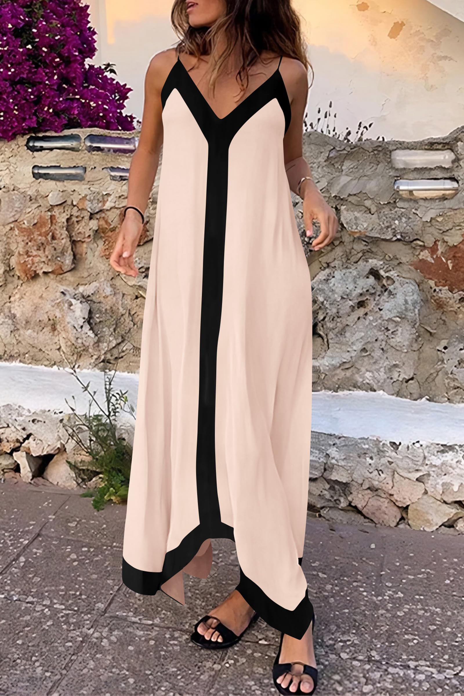 PRETTYGARDEN Women's Summer Maxi Dress Sleeveless V Neck Spaghetti Strap Flowy Elegant Holiday Party Dresses