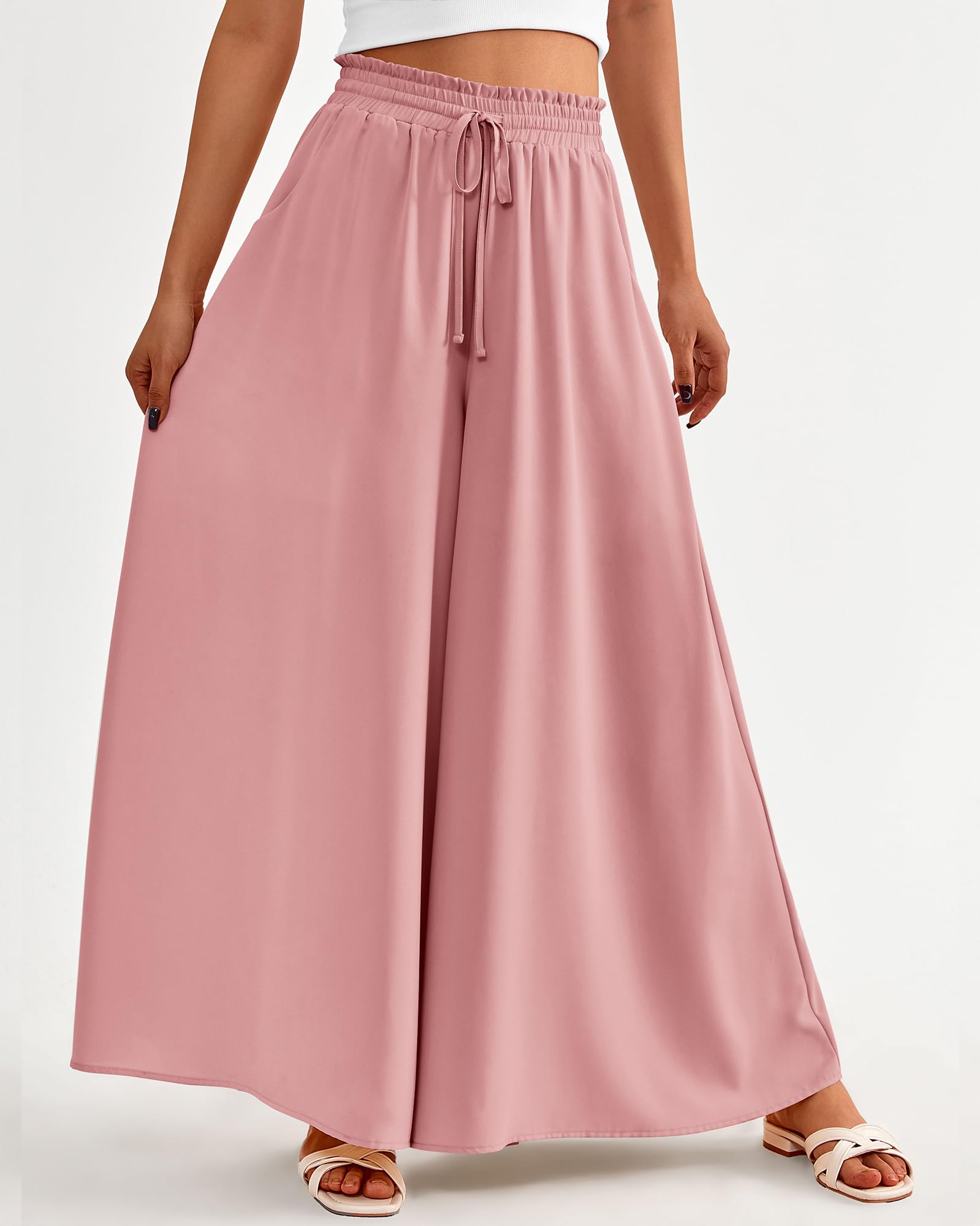 BTFBM Women Casual High Waist Wide Leg Pants Spring Summer Long Palazzo Pants Pocket Lounge Beach Vacation Clothes