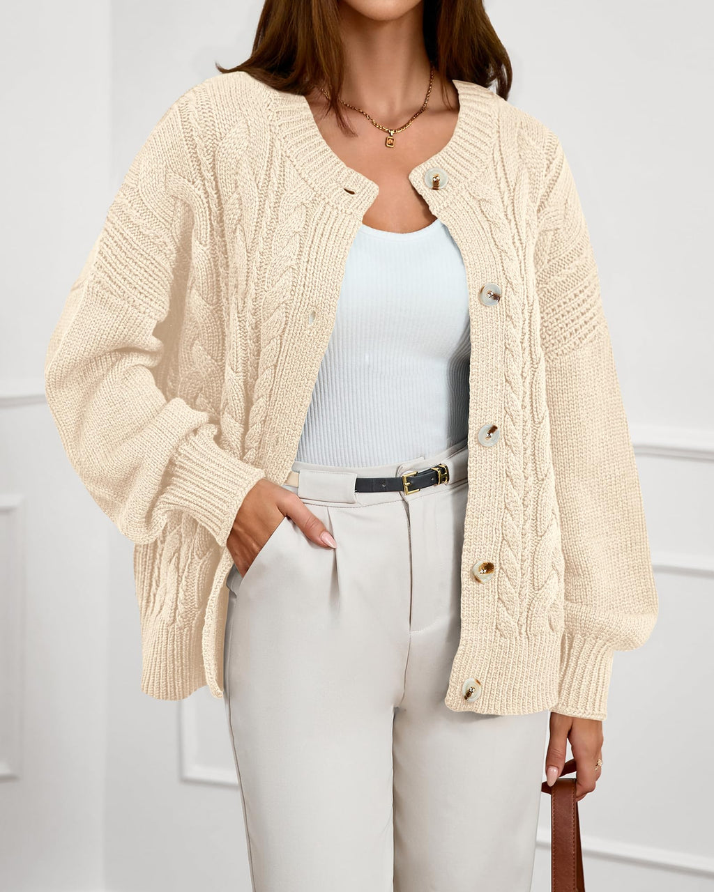 FreshPretty Chunky Cardigan Sweaters for Women Fall Fashion Button Long Sleeve Loose Cable Knit Winter Coats Outerwear