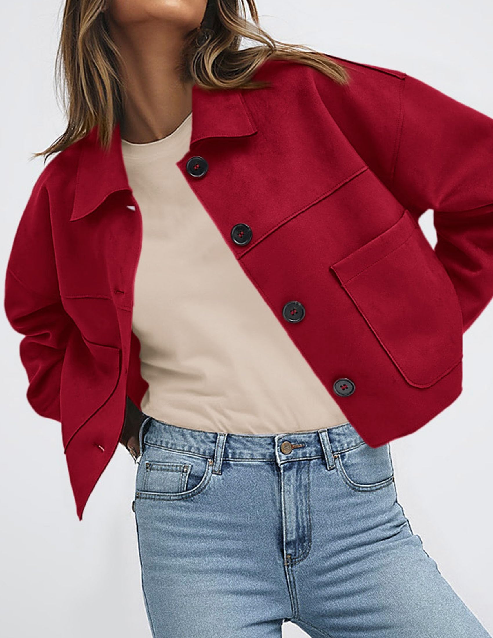 PRETTYGARDEN Women's Faux Suede Cropped Jacket Casual Lightweight Fall Fashion Winter Coats Outerwear Trendy Clothes