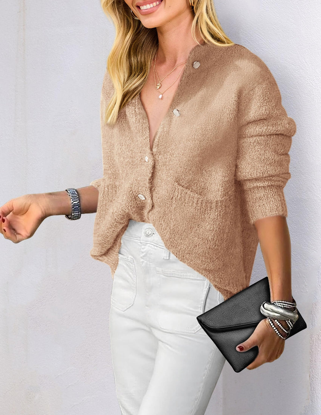 PRETTYGARDEN Women's Knit Cardigan Sweaters Casual Long Sleeve Open Front Button Up Ribbed Fall Spring Sweater Jackets