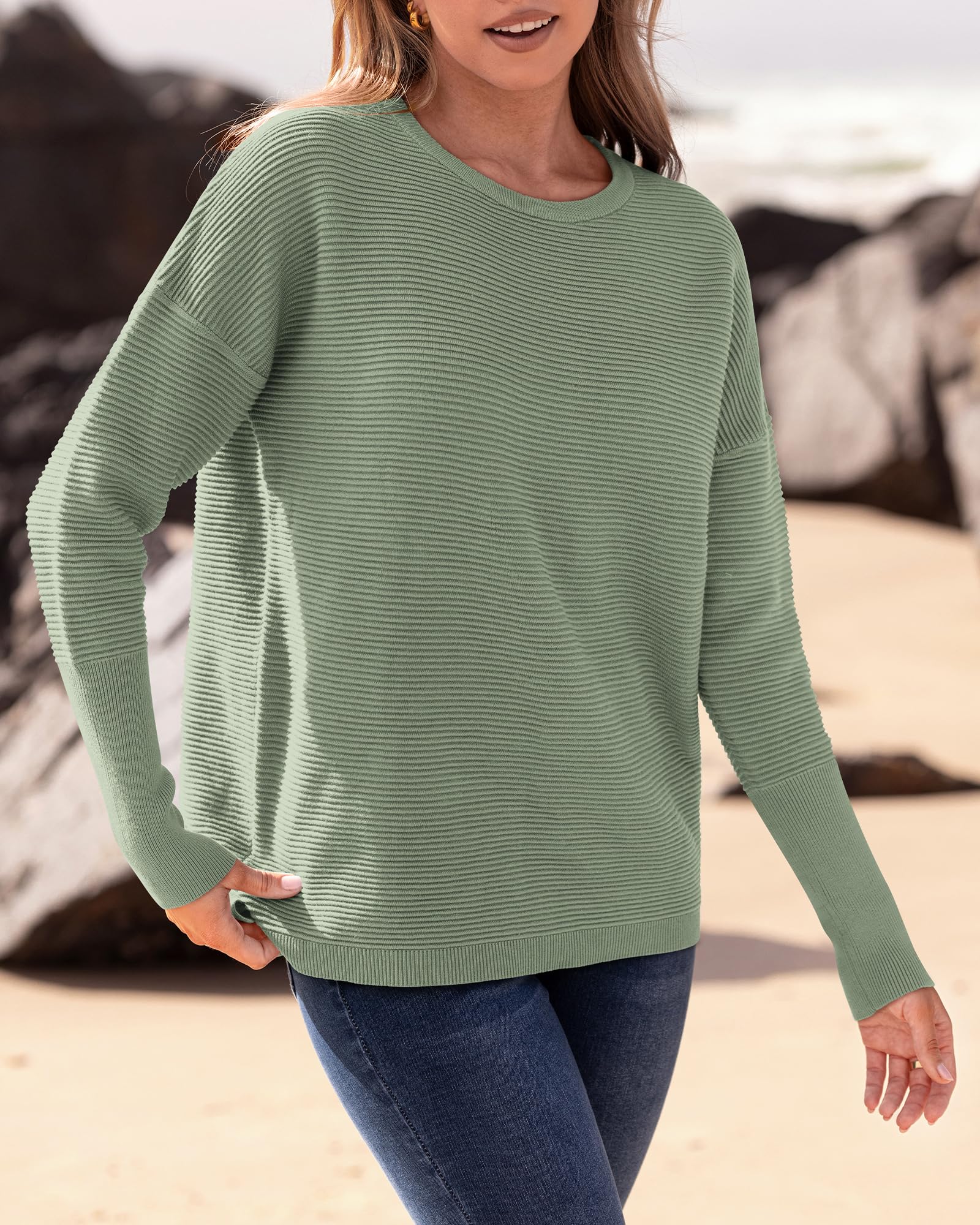 FreshPrettyFall Sweaters for Women Casual Long Sleeve Sweater Striped Loose Fit Pullover Tops