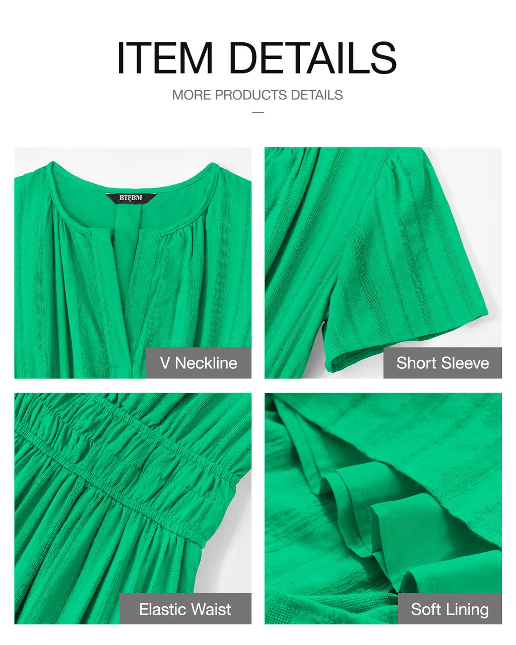 BTFBM Womens Summer Casual Midi Maxi Dresses Lightweight Short Sleeve V Neck Elastic Waist Boho Beach Dress Pockets