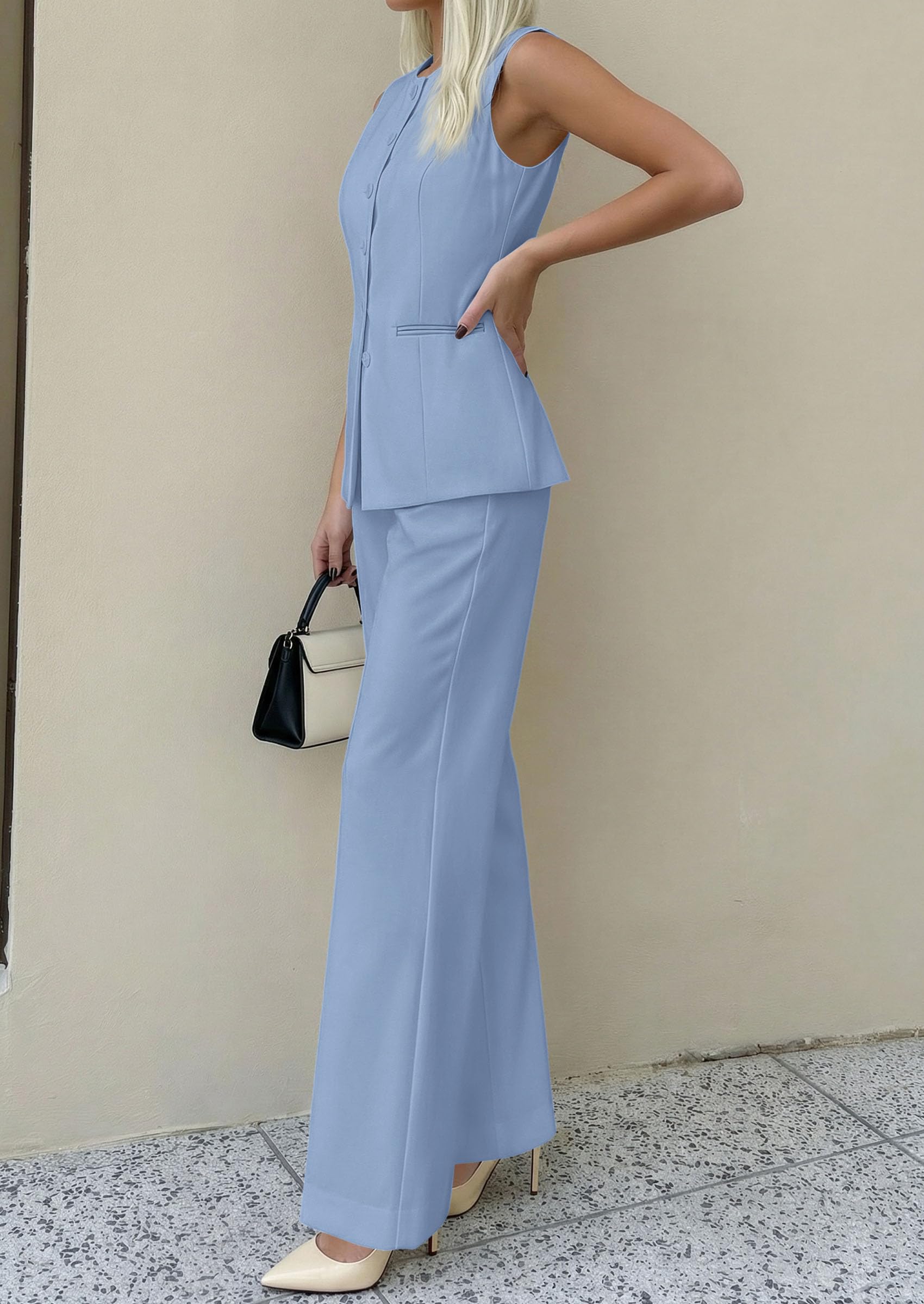 PRETTYGARDEN Women's 2 Piece Sets Summer  Work Clothes Sleeveless Blazer Vest Pants Suits Spring Business Casual Outfits