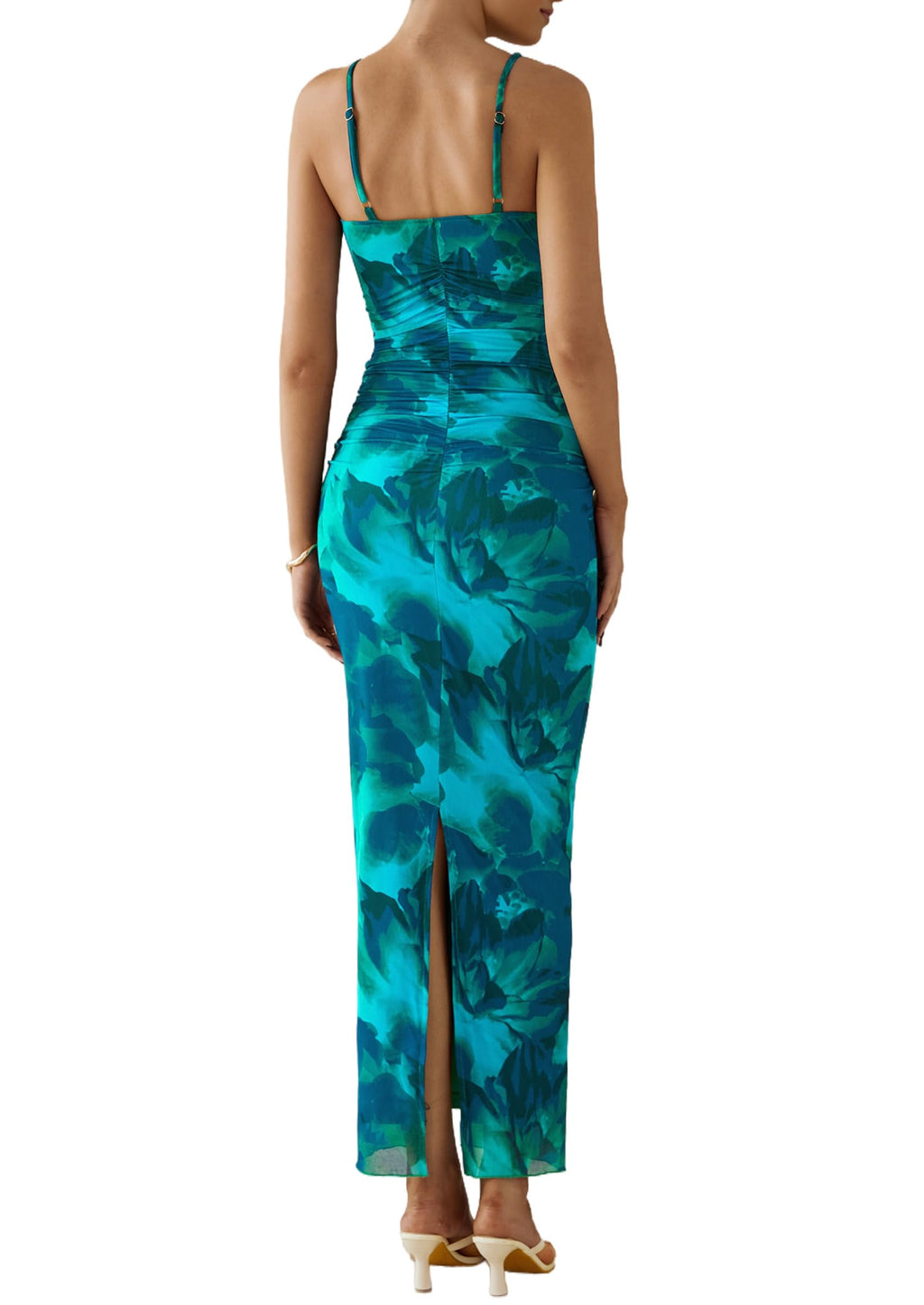 PRETTYGARDEN Summer Wedding Guest Dresses for Women Spaghetti Strap Mesh Bodycon Beach Vacation Floral Maxi Long Dresses
