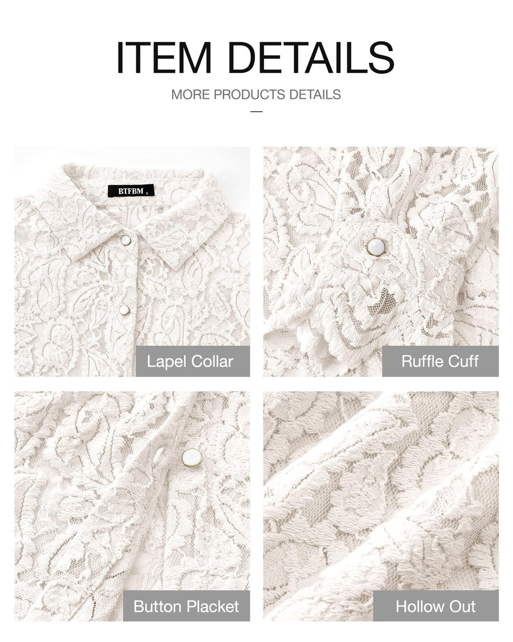 FreshPretty Long Sleeve Lace Blouses for Women Spring Dressy Casual Button Down Shirts Date Night Outfit Club Party Tops