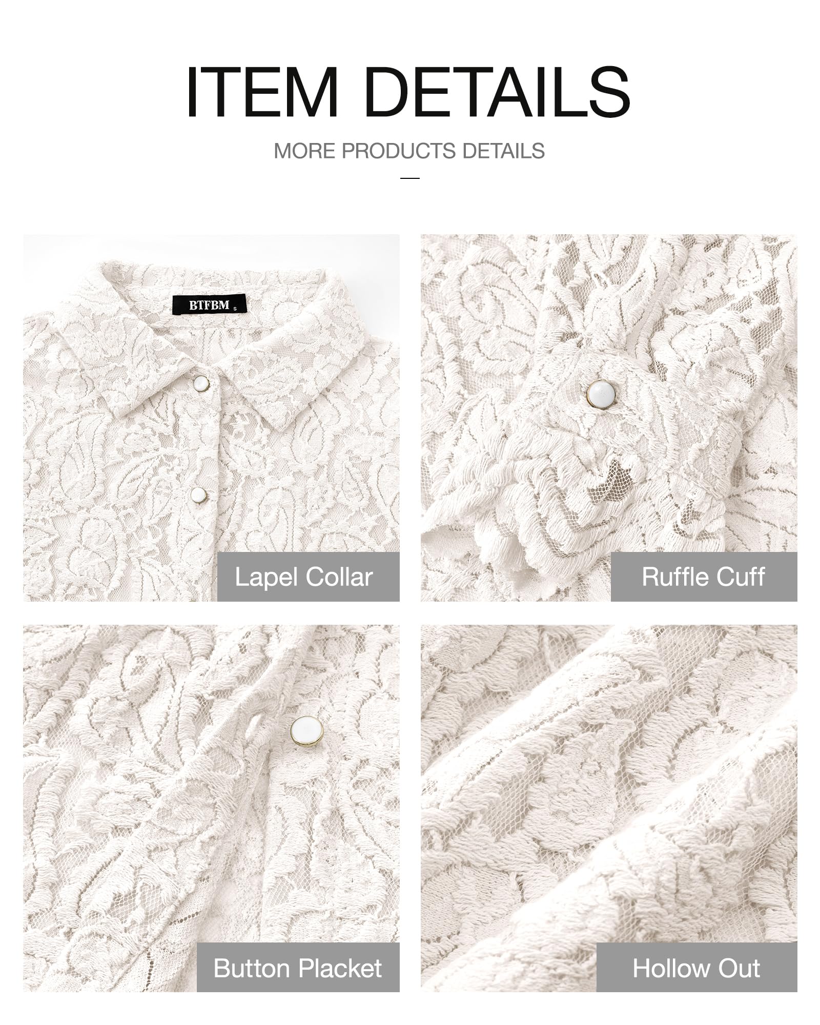 FreshPretty Long Sleeve Lace Blouses for Women Spring Dressy Casual Button Down Shirts Date Night Outfit Club Party Tops