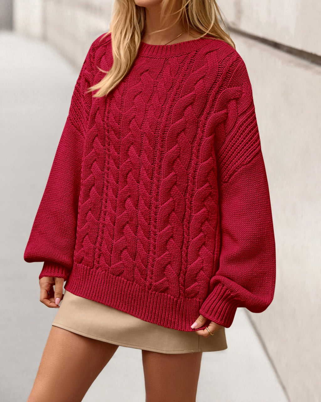 BTFBM Women's Oversized Sweaters Batwing Long Sleeve Cable Knit Crewneck Pullover Tops Fall Outfits Winter Clothing