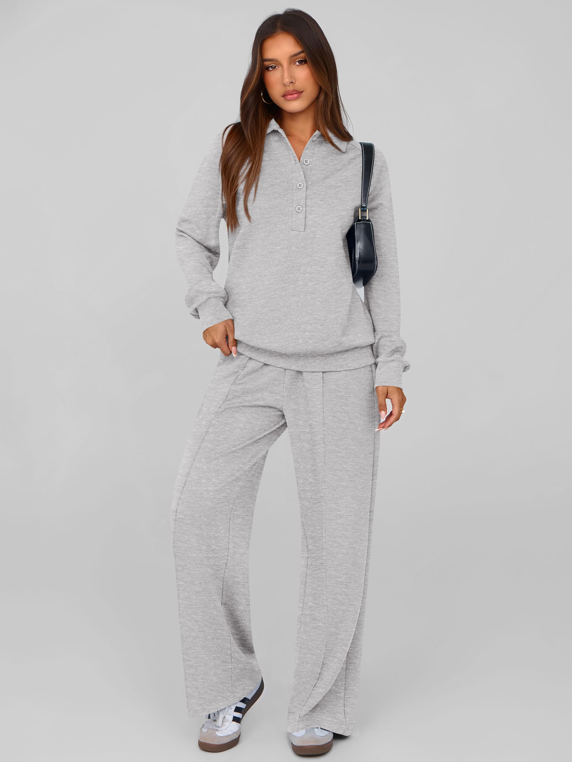 PRETTYGARDEN Women Fall 2 Piece Outfits Sweatsuits Lounge Sets Quarter Button Long Sleeve Sweatshirt, Wide Leg Sweat Pants, Casual 2 Piece Sets Tracksuit, Airport Travel Outfits for Women