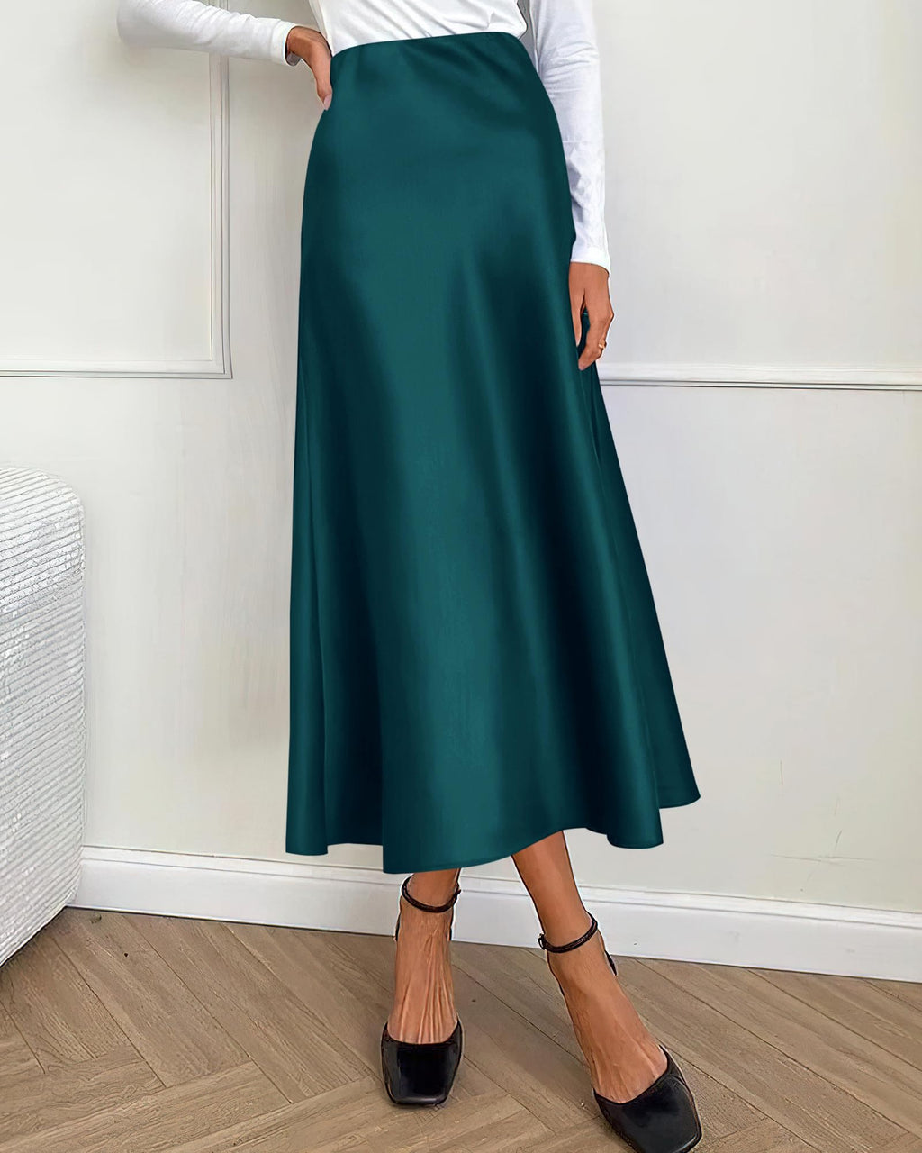 BTFBM Summer Womens Skirts Silk Elegant High Waist Flowy Long Satin A-Line Midi Skirt Cocktail Wedding Party
