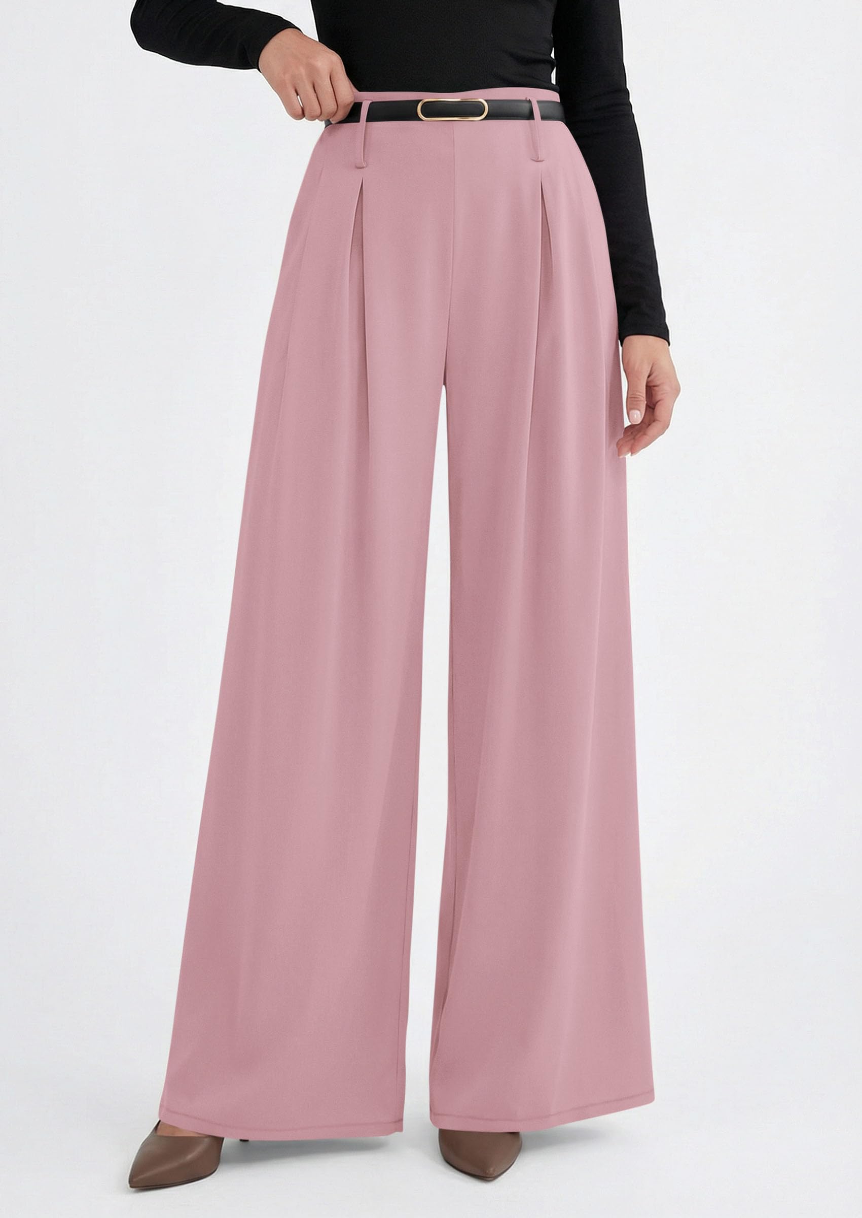 PRETTYGARDEN Womens Spring Wide Leg Trousers High Elastic Waist Loose Pleated Long Flowy Palazzo Work Pants with Pockets