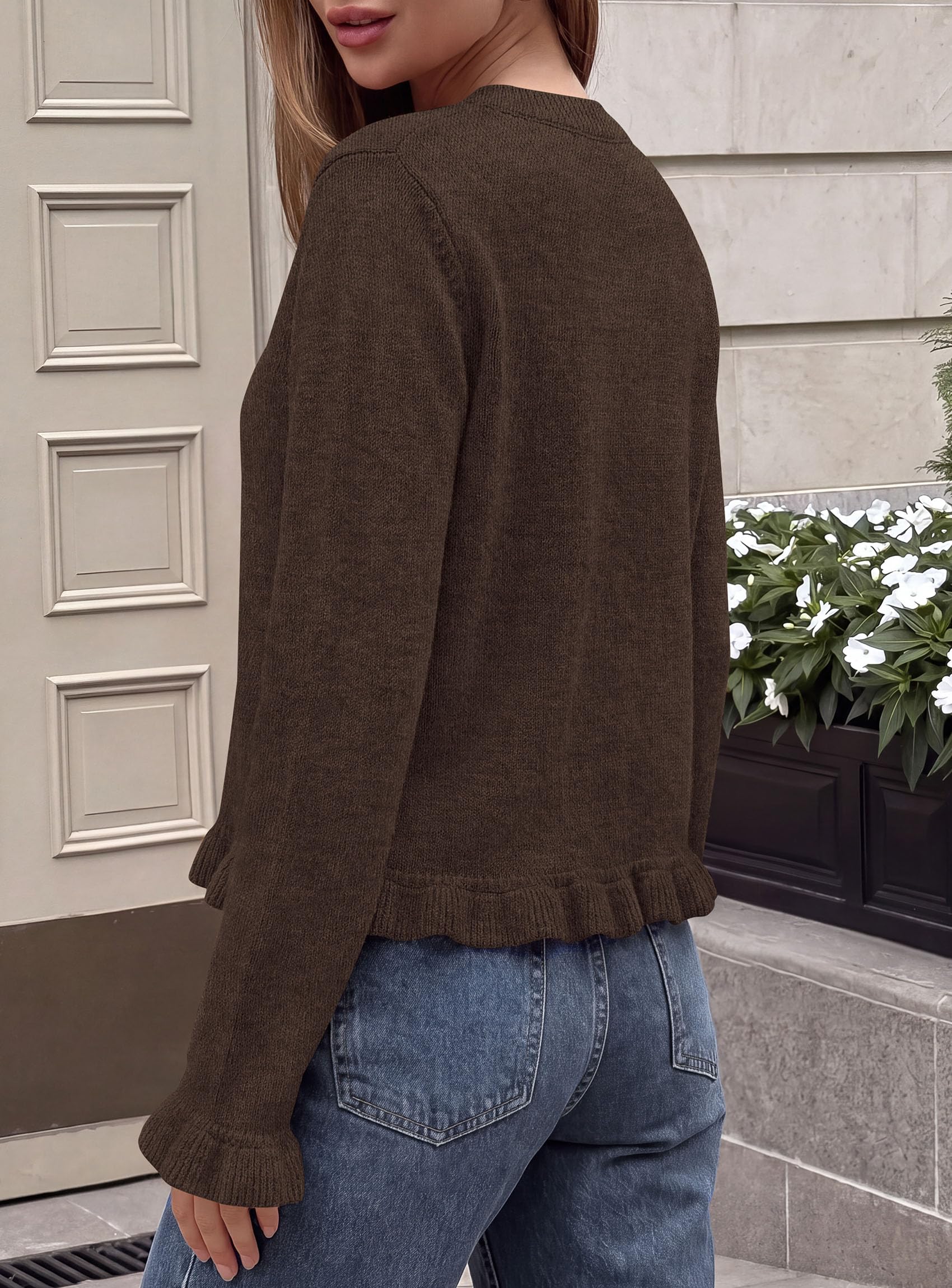 PRETTYGARDEN Women's Ruffle Sweaters Fall Fashion Cozy Knit Pullover Soft Stretchy, Crewneck Long Sleeve, Cute Peplum Tops, Dressy Casual Blouses, Going Out Holiday, Trendy Winter Outfits