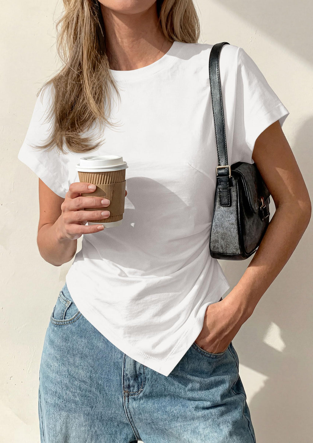 PRETTYGARDEN Womens Short Sleeve Crew Neck Trendy Shirts Spring Summer Y2K Going Out Tops Asymmetrical Ruched Blouse