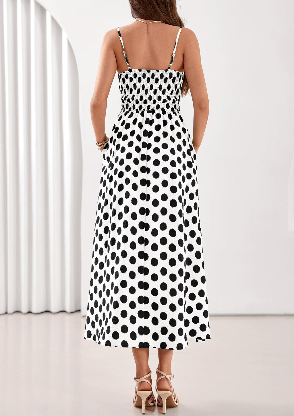 PRETTYGARDEN Womens Polka Dot Dress Summer Sleeveless Spaghetti Straps Smocked Sun Dress Flowy Spring Beach Midi Dresses