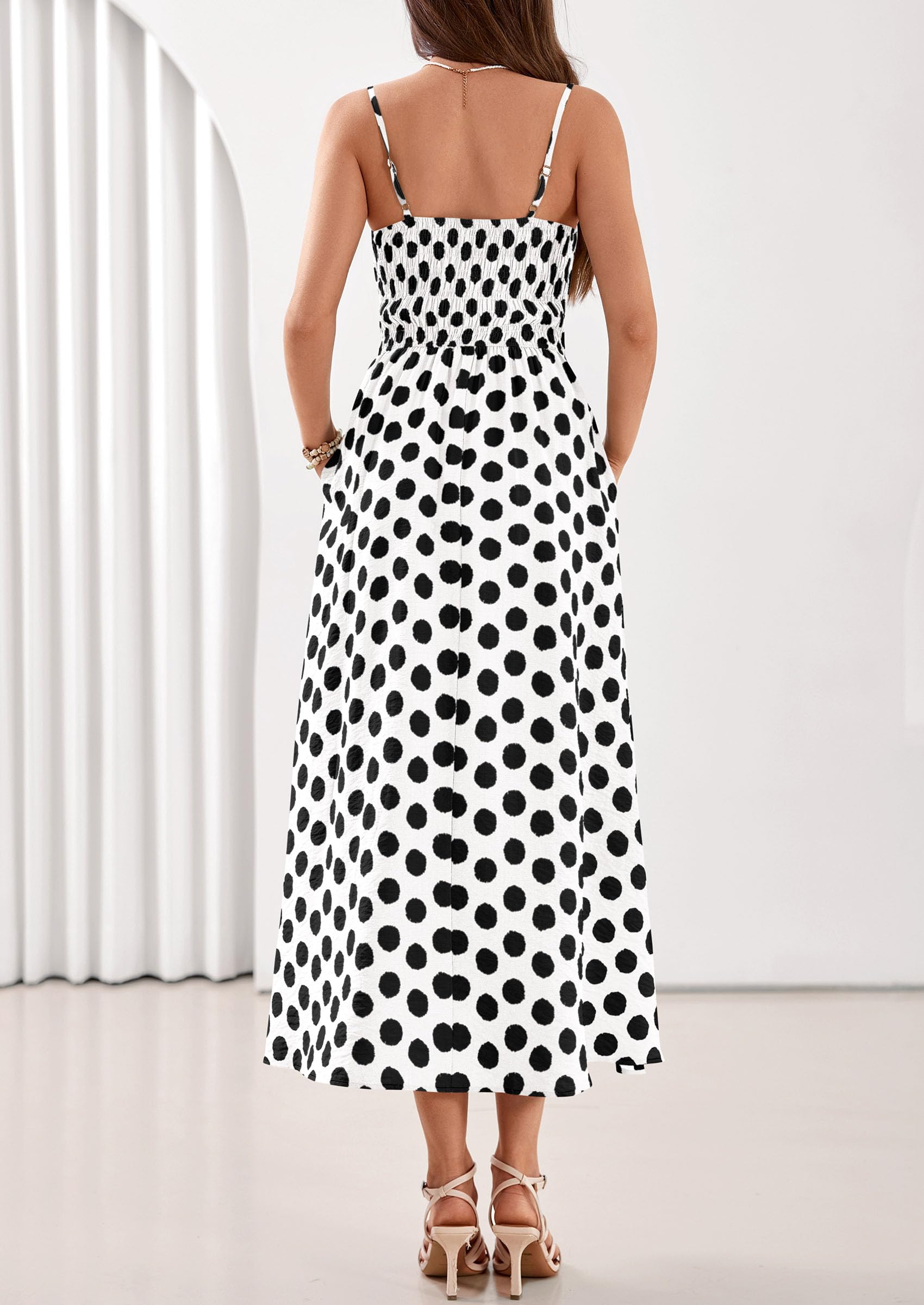 PRETTYGARDEN Womens Polka Dot Dress Summer Sleeveless Spaghetti Straps Smocked Sun Dress Flowy Spring Beach Midi Dresses