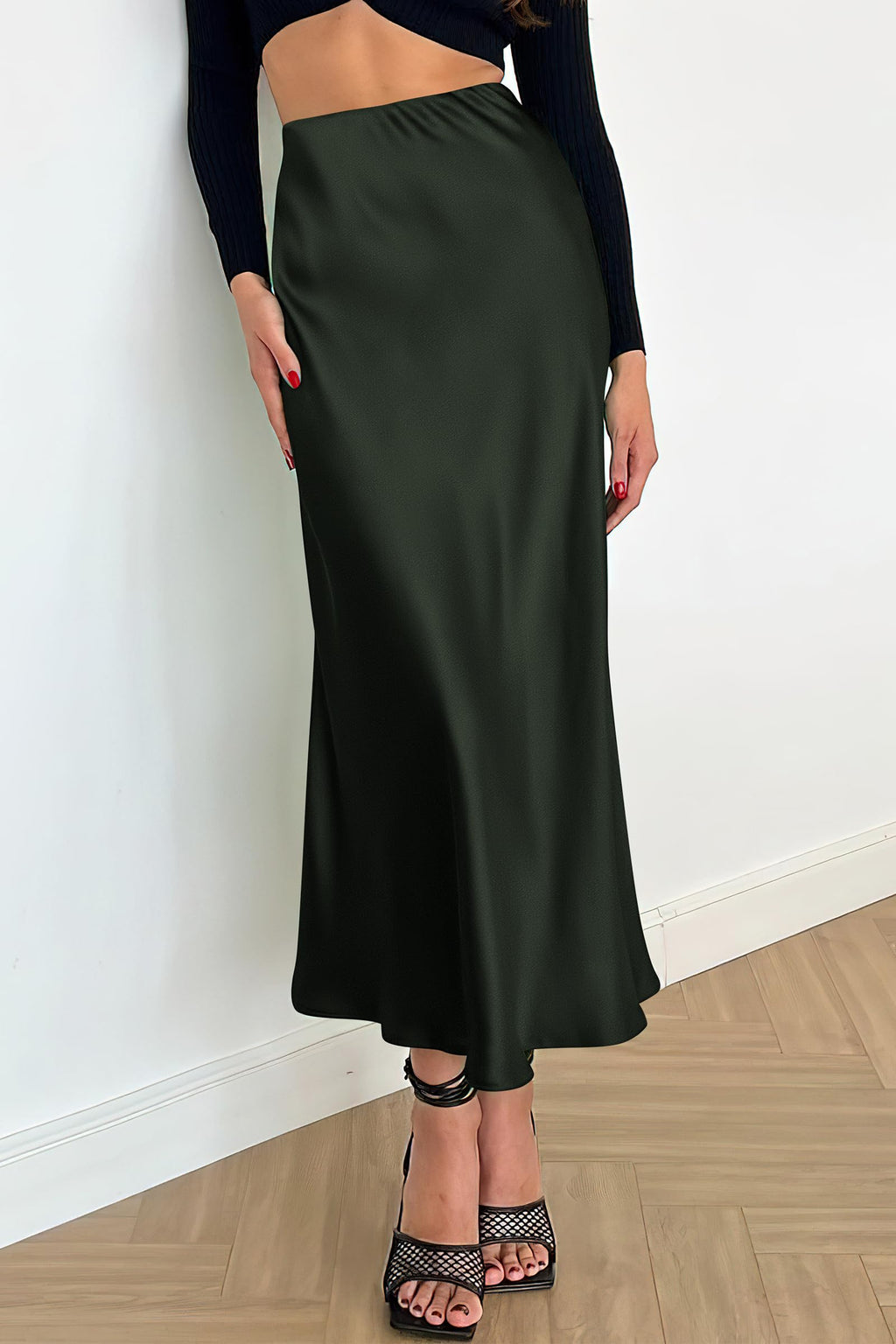 PRETTYGARDEN Women's Satin Skirts Dressy Casual Fall High Waisted Cocktail Wedding Flowy Elegant A Line Midi Skirt