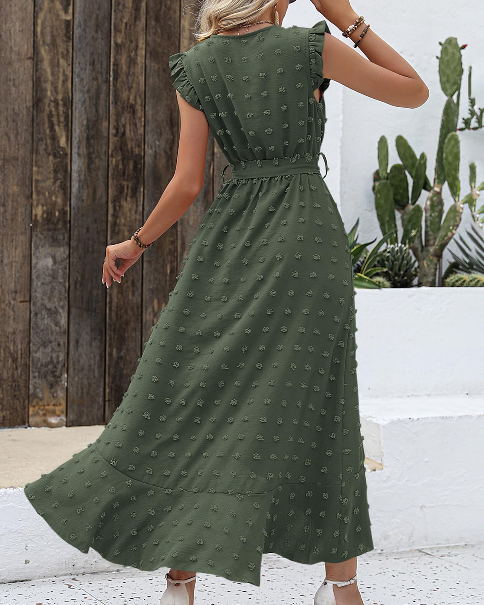 BTFBM Boho Dresses for Women Spring Fashion Cap Sleeve Swiss Dot Flowy Ruffle Beach Wedding Cocktail Maxi Dress