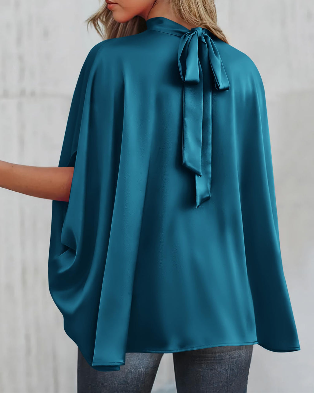 BTFBM Womens Summer Tops Mock Neck Batwing Sleeve Silk Satin Shirts Loose Oversized Dressy Casual Spring Blouses