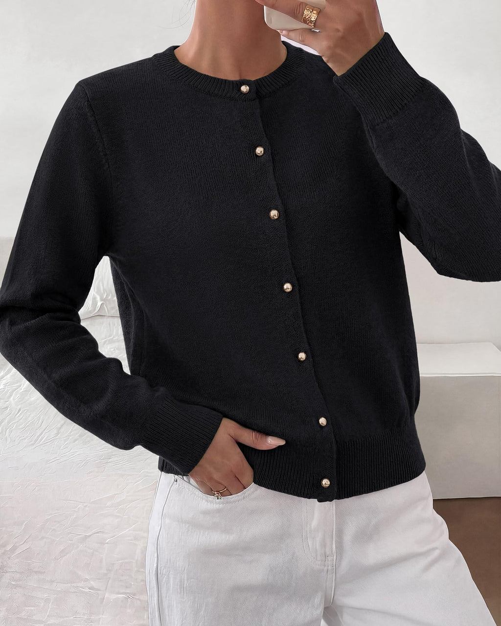 BTFBM Button Cardigan Sweaters for Women Fall Clothes Ribbed Knit Open Front Cardigan, Long Sleeve Sweater, Cozy Soft Stretchy Outerwear, Relaxed Fit, Trendy Winter Outfits