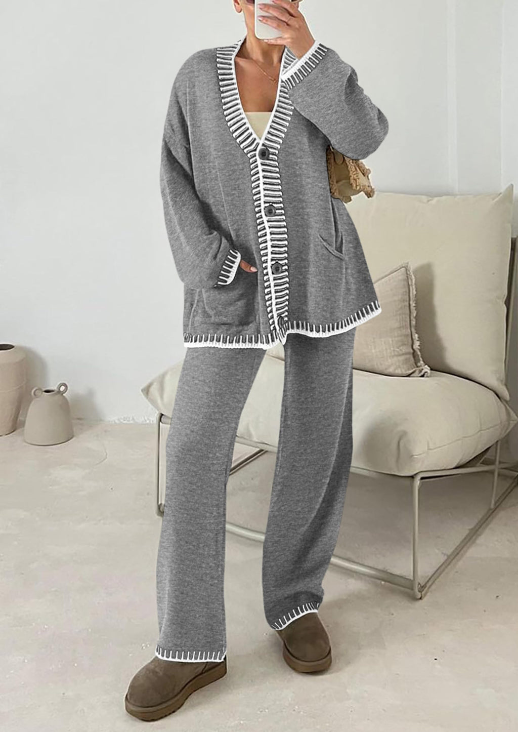 PRETTYGARDEN Lounge Sets for Women Fall Loungewear 2 Piece Outfits Cardigan Sweaters Track Suit Matching Winter Clothing
