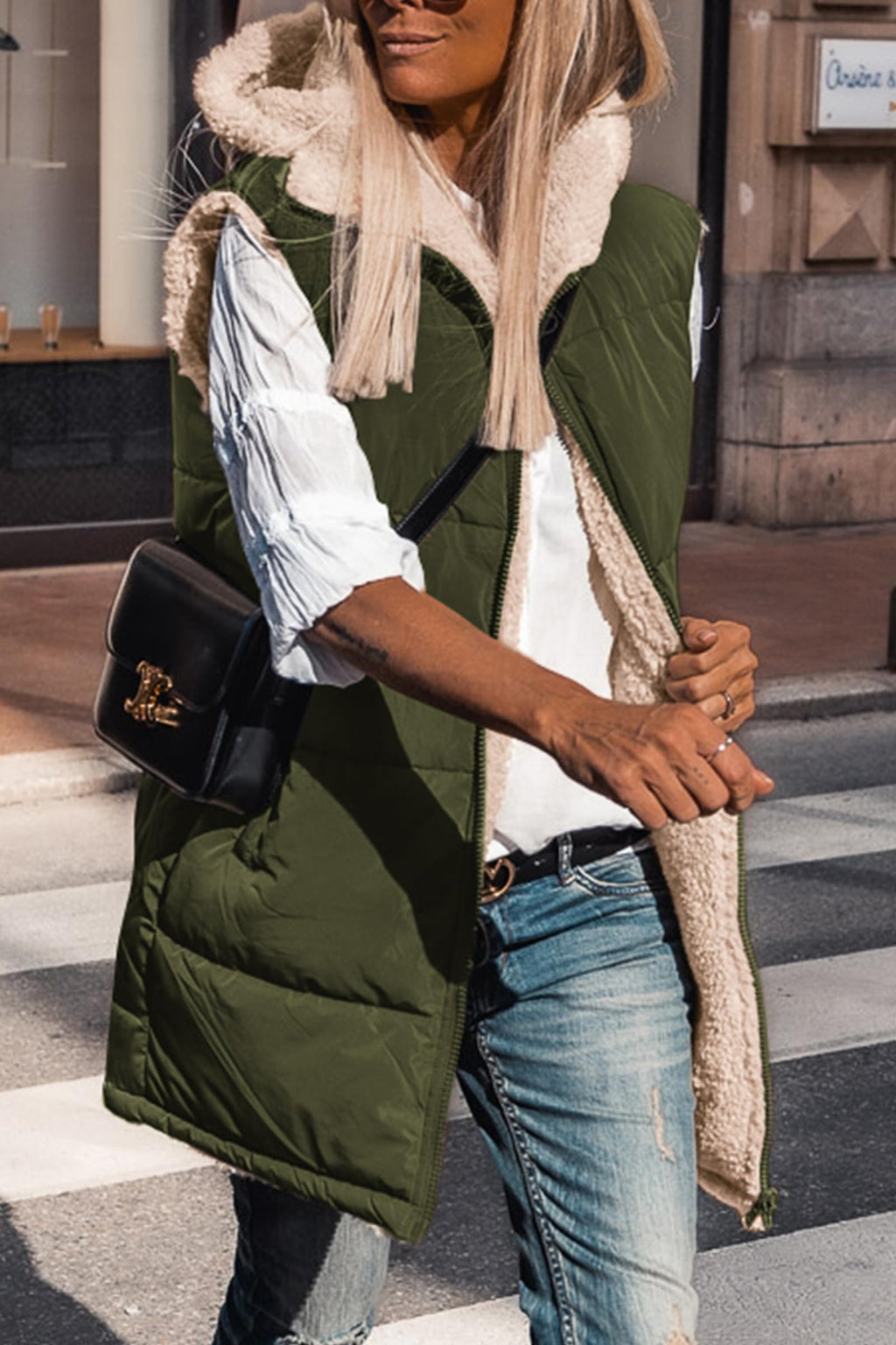 PRETTYGARDEN Womens Fall Reversible Long Vests Sleeveless Fleece Jacket Zip Up Hoodie Pockets Warm Coat Winter Clothing