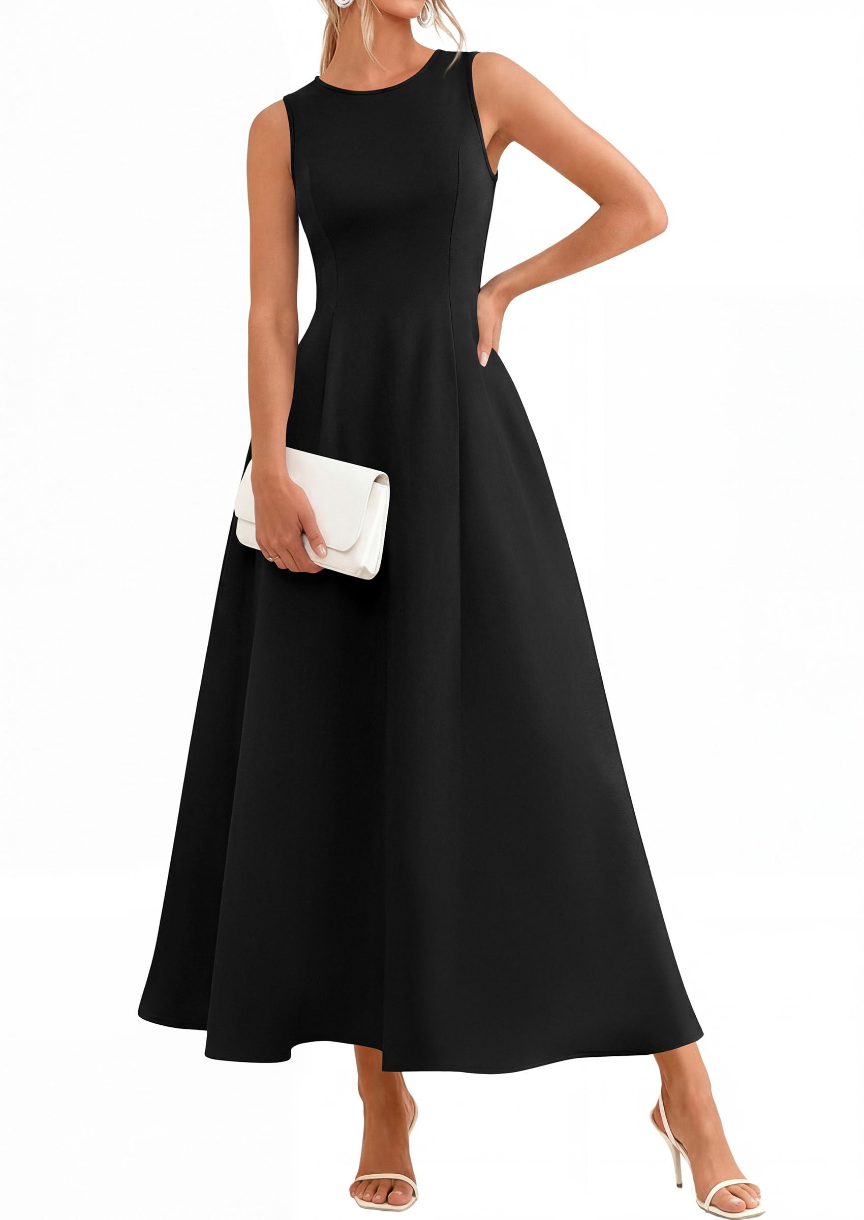 PRETTYGARDEN Women's Maxi Dress Summer Wedding Guest Spring A Line Long Tank Flowy Modest Sleeveless Cocktail Dresses
