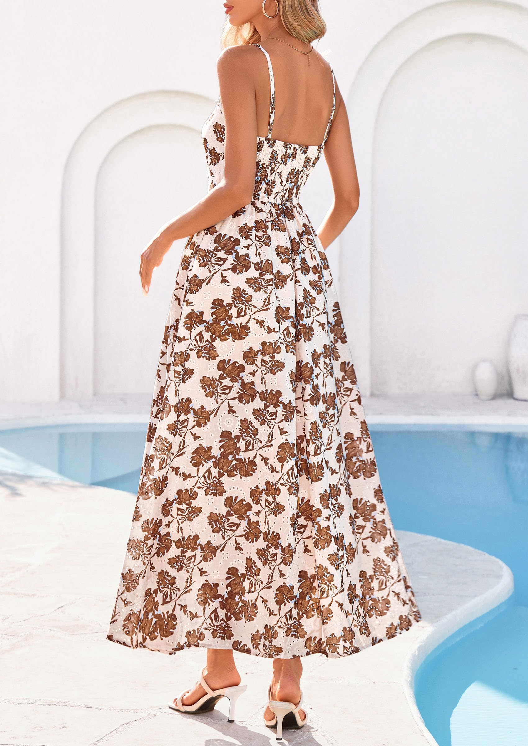 PRETTYGARDEN Womens Spring Boho Maxi Dress Eyelet Floral Long Flowy Sundresses Summer Beach Vacation Clothes