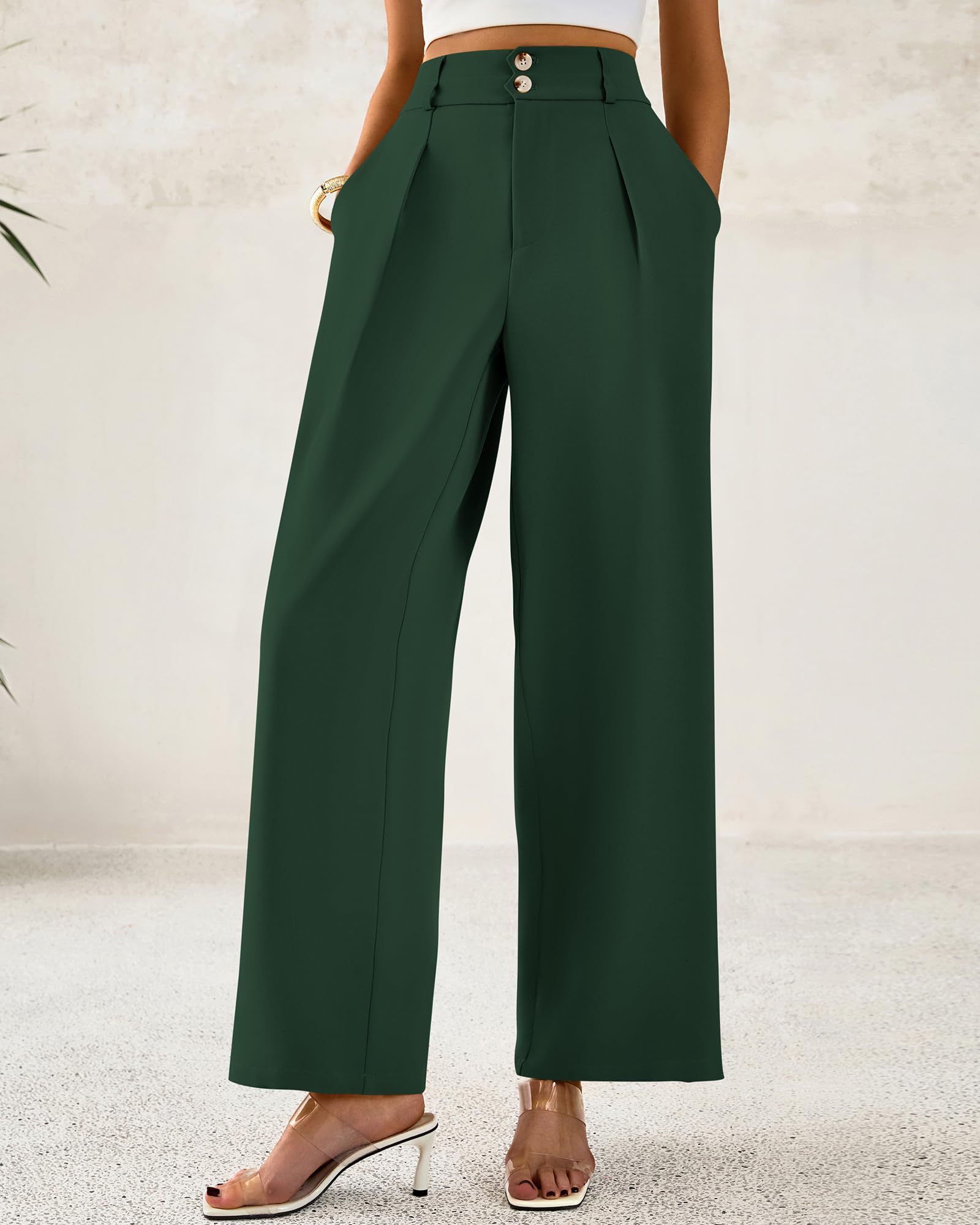 BTFBM Women Wide Leg Dress Pants High Waisted Button Pleated Business Casual Trousers Office Work Palazzo Pants