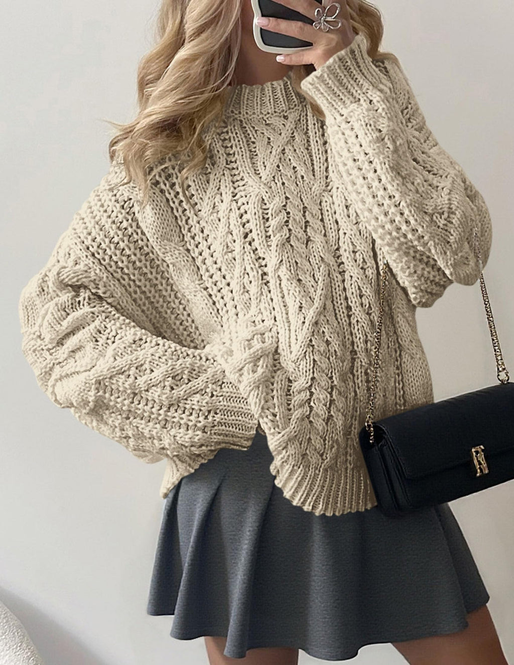 PRETTYGARDEN Women's Oversized Fall Sweaters Casual Long Sleeve Crewneck Chunky Cable Knit Pullover Tops Winter Clothes