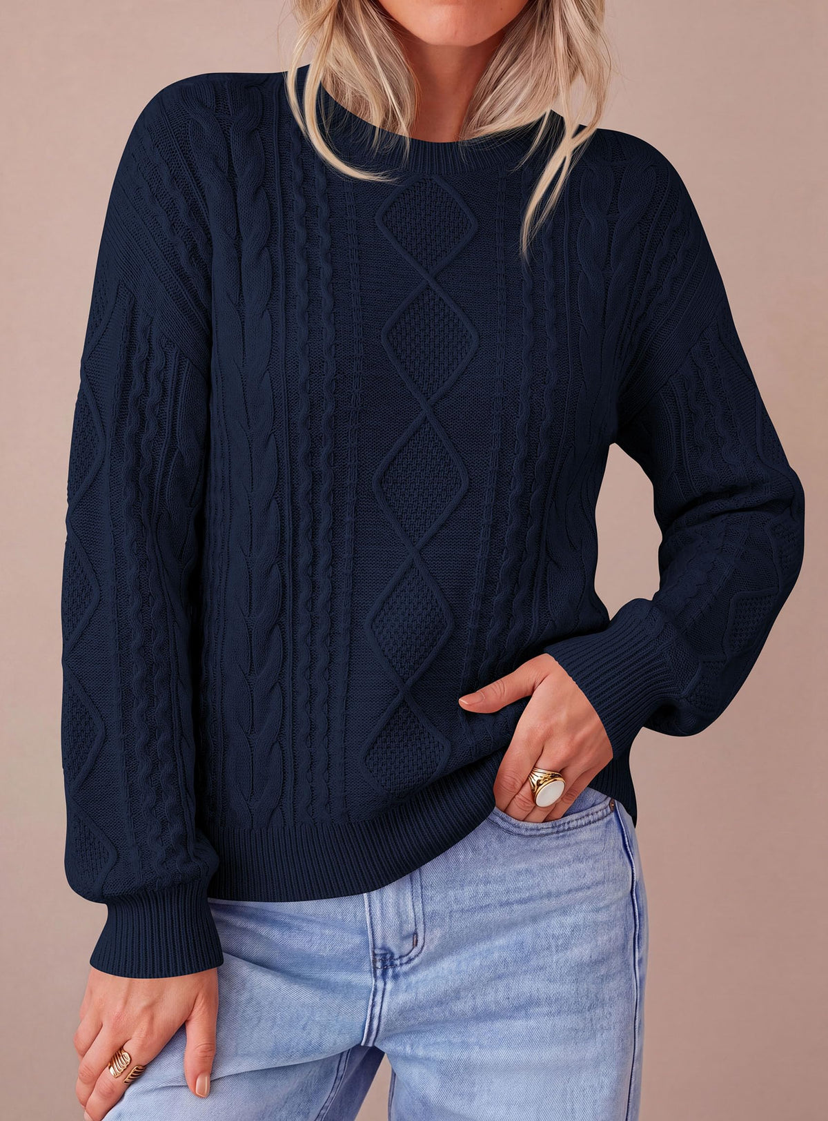 PRETTYGARDEN Women's Crewneck Cable Knit Sweater Pullover Tops Soft Luxury,Long Sleeve Sweaters,Chunky Texture,Fall Outfits,Warm Layering,Daily Wear,Work Holiday,Winter Going out Top
