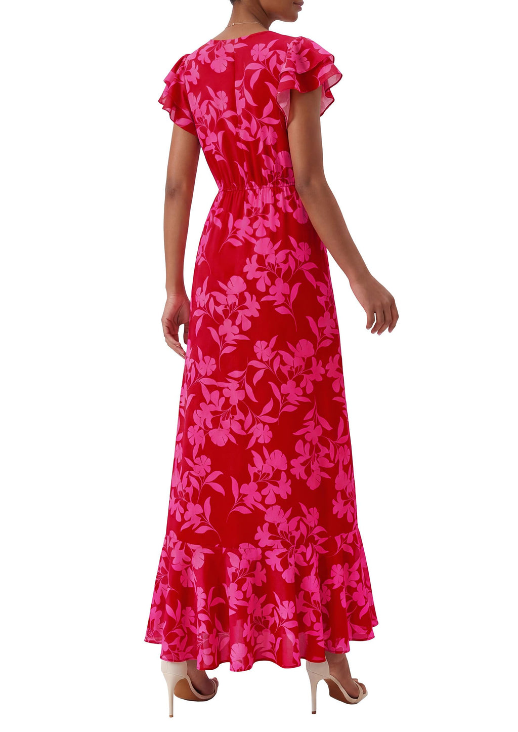 PRETTYGARDEN Womens Summer Floral Maxi Dresses Spring Short Sleeve Ruffle V Neck Flowy Boho Long Beach Vacation Sundress