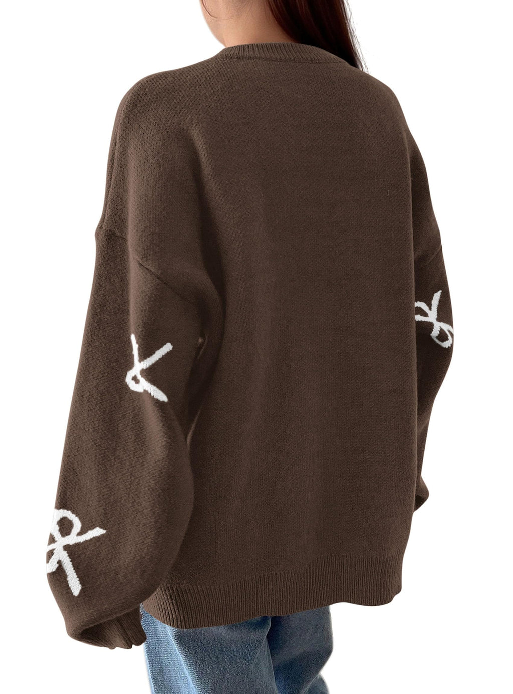 PRETTYGARDEN Fall Long Sleeve Pullover Sweaters for Women Trendy Crewneck Casual Cute Bow Chunky Knit Oversized Sweater