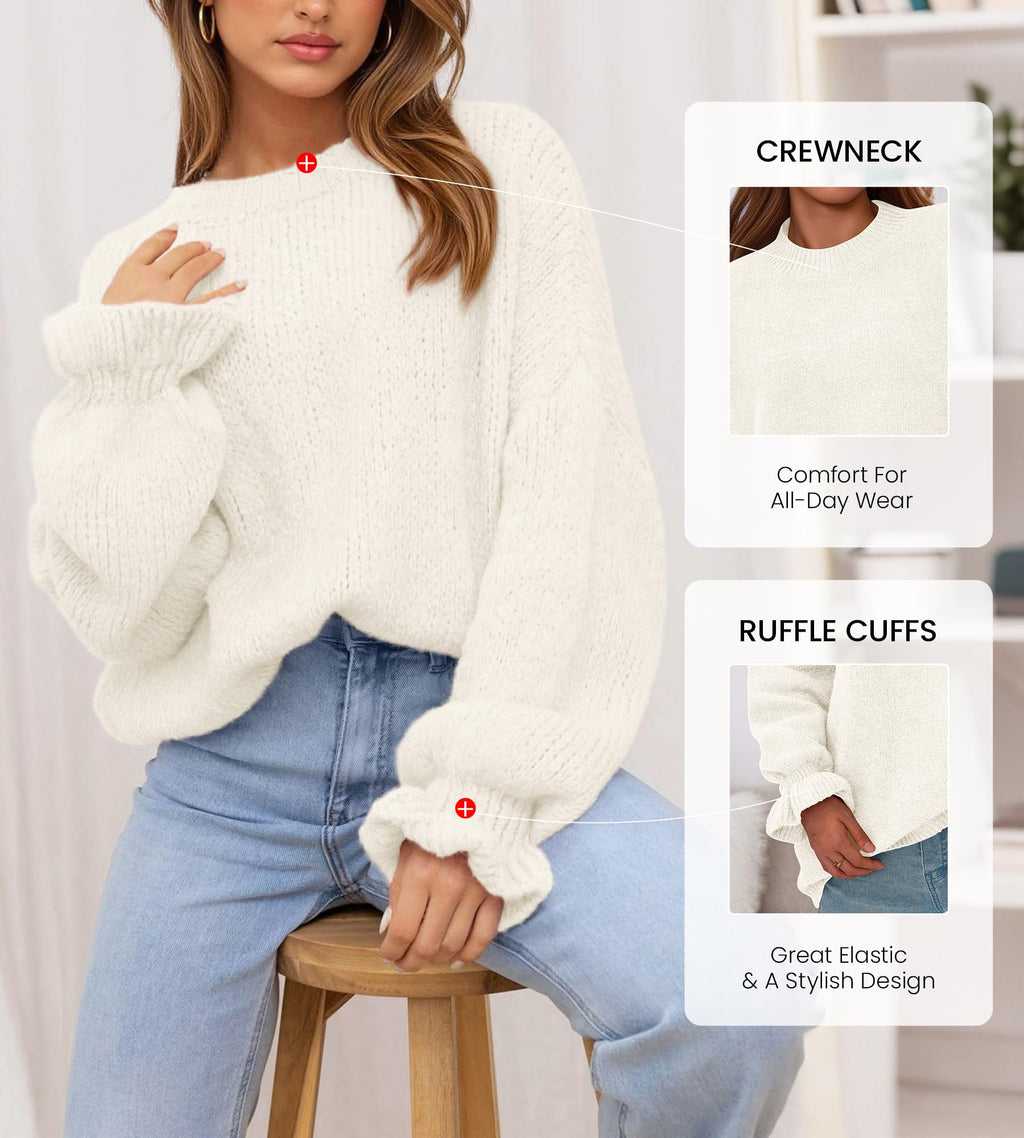 BTFBM Women's Oversized Sweater Crewneck Fall Winter Long Sleeve Fuzzy Warn Knit Pullover Sweaters Trendy Outfits