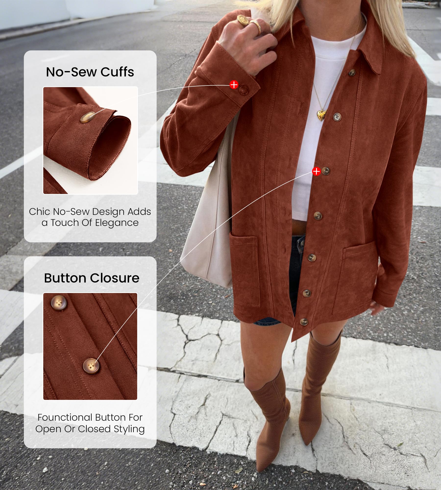 BTFBM Faux Suede Jacket Women Fall Fashion Leather Jackets Long Sleeve Button Down Winter Coats Shackets Outerwear
