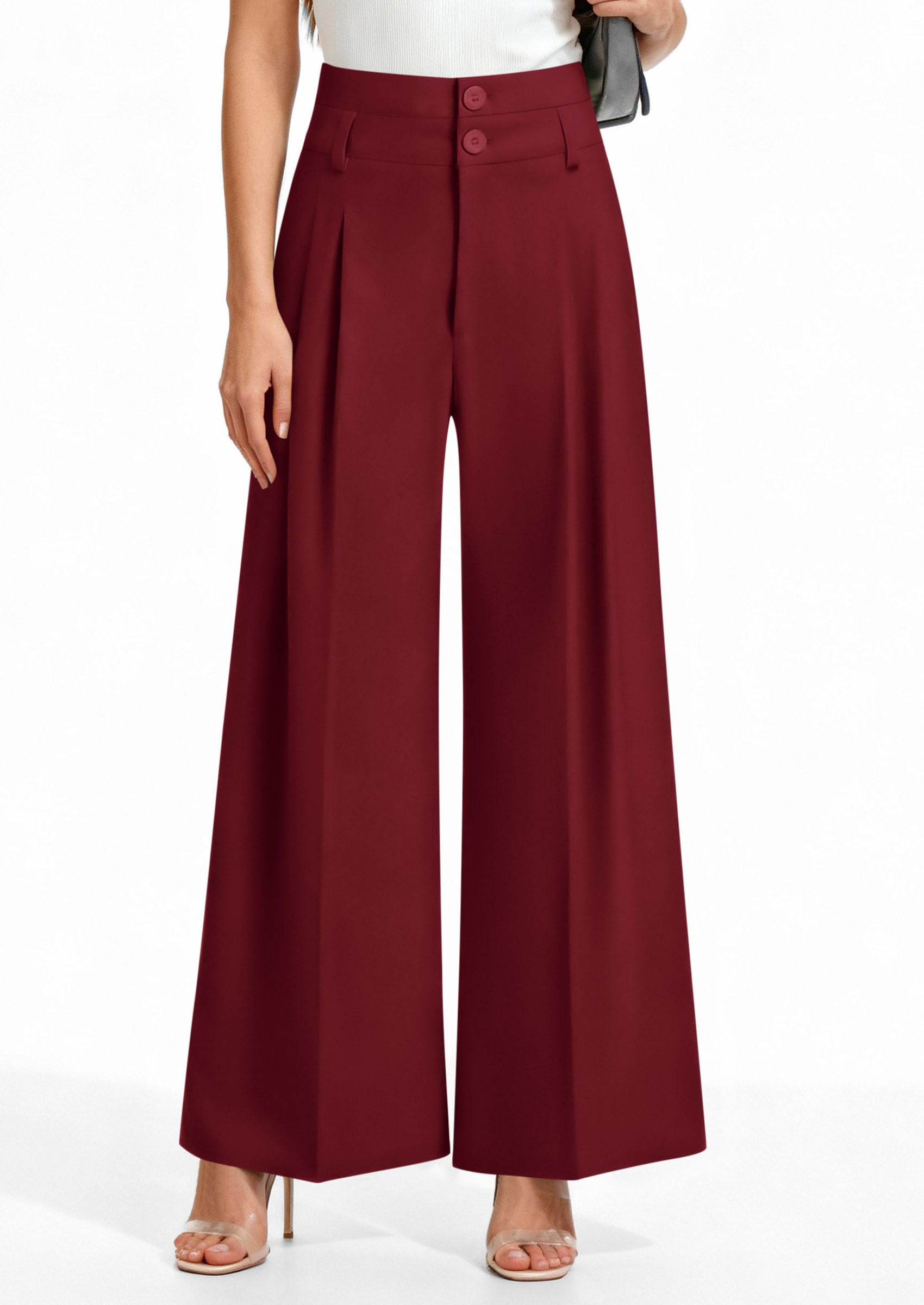 PRETTYGARDEN Womens Spring Wide Leg Palazzo Pants Trendy Loose Button High Waist Pleated Work Business Casual Trousers
